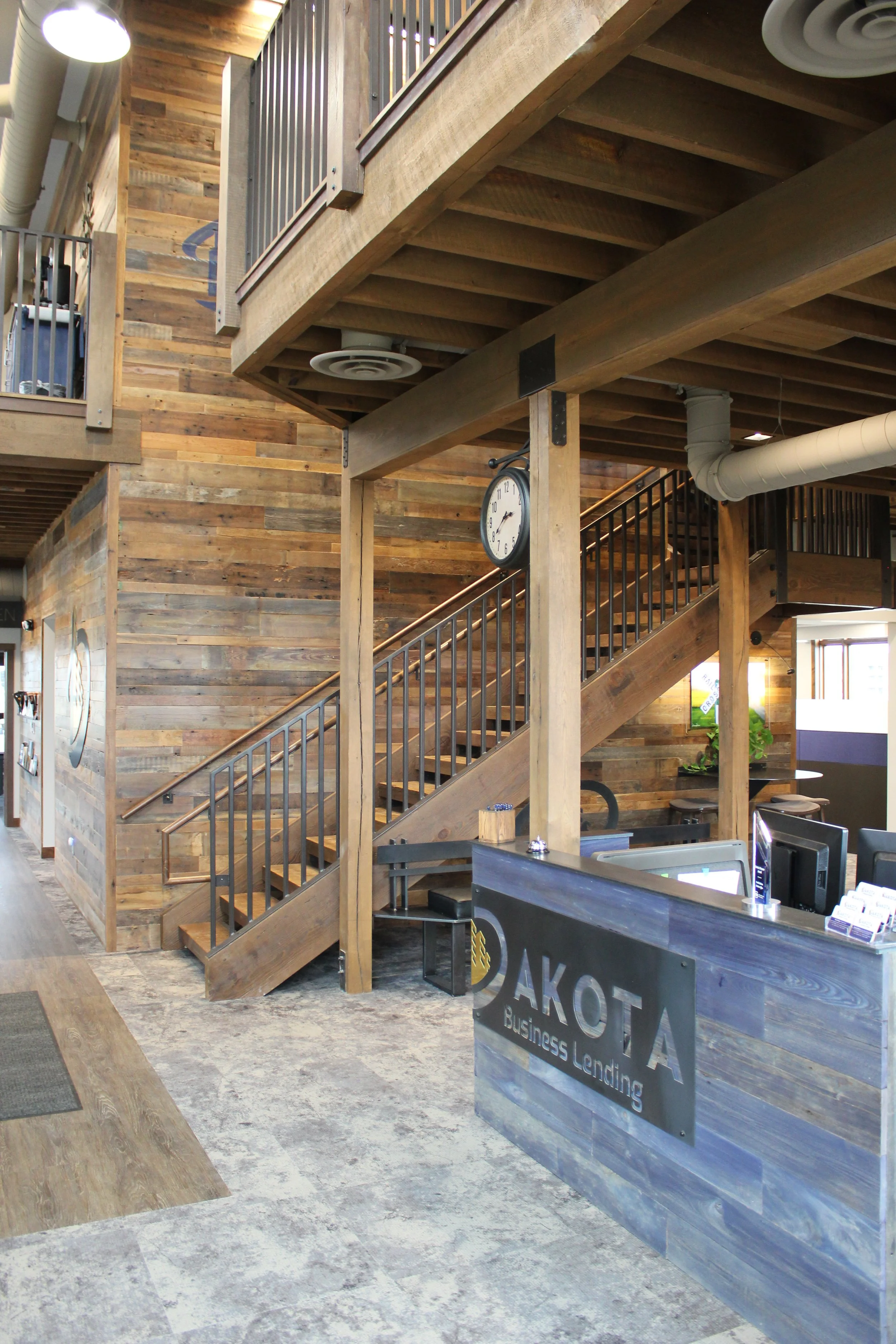 Open stair and reception desk at Dakota Lending in Fargo ND