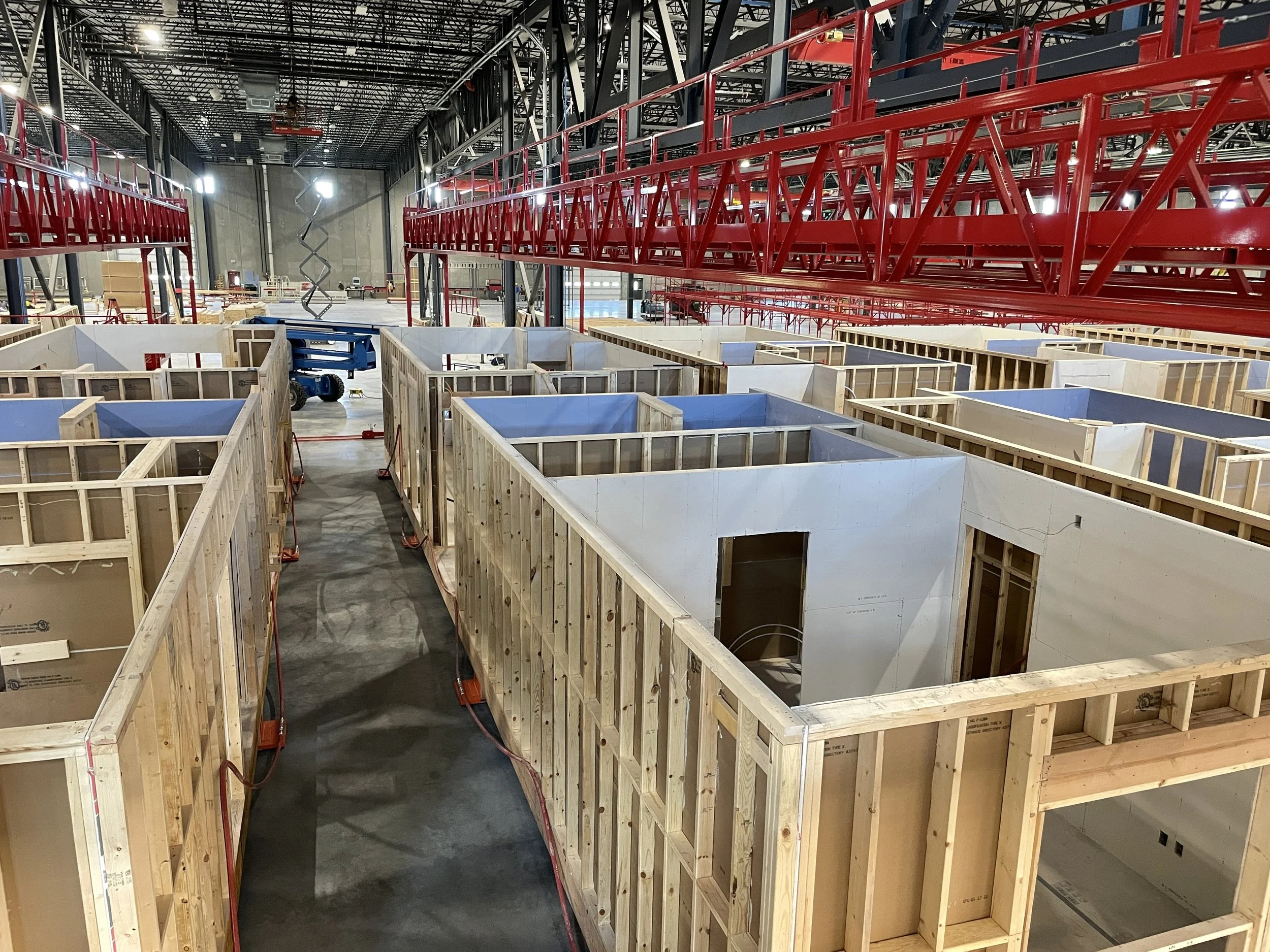 Factory assembly of modular units at AVA Modular Factory in Albertville in MN