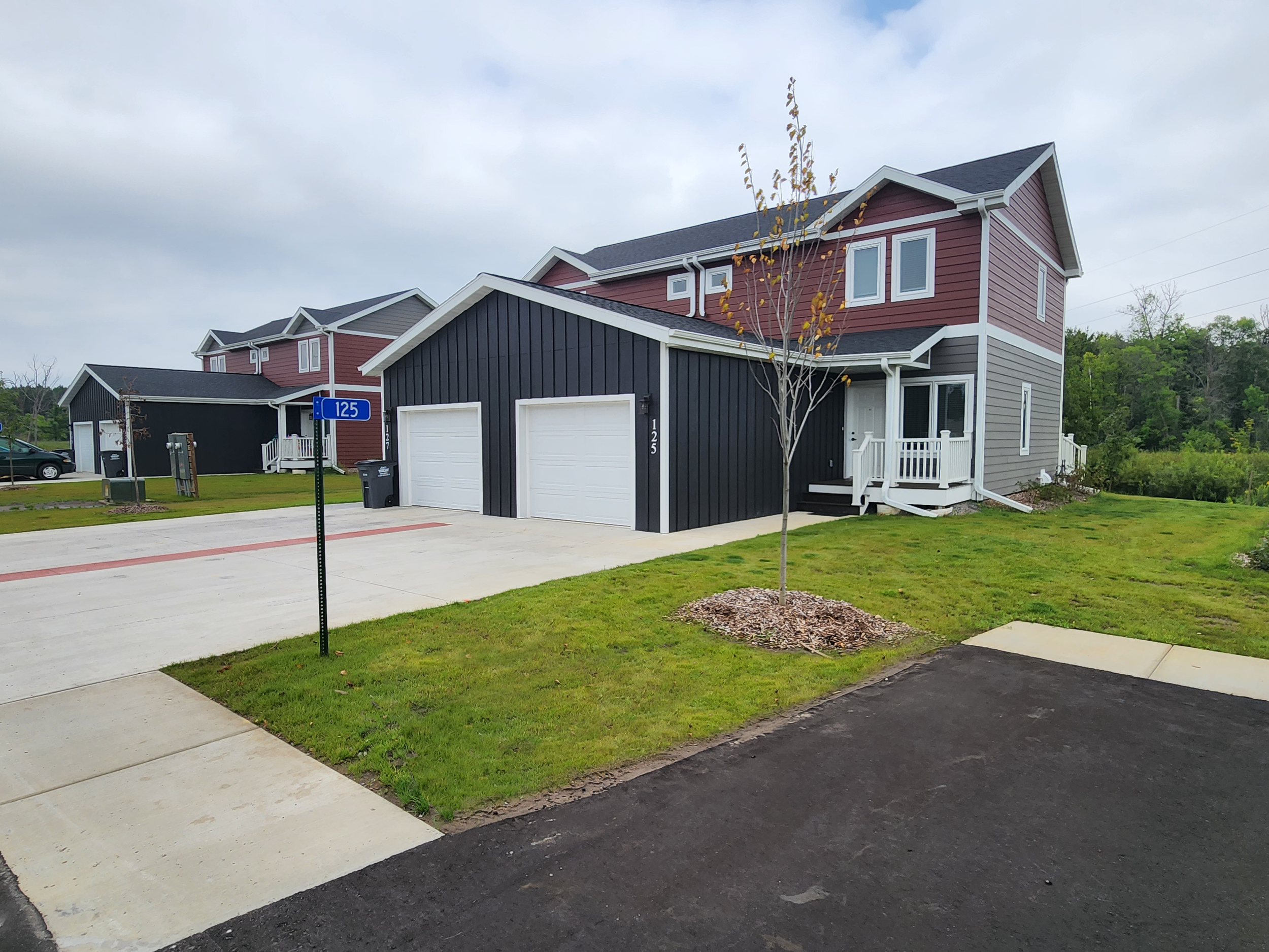 Exterior view of a modular duplex at Red Willow Estates in Onamia, Minnesota
