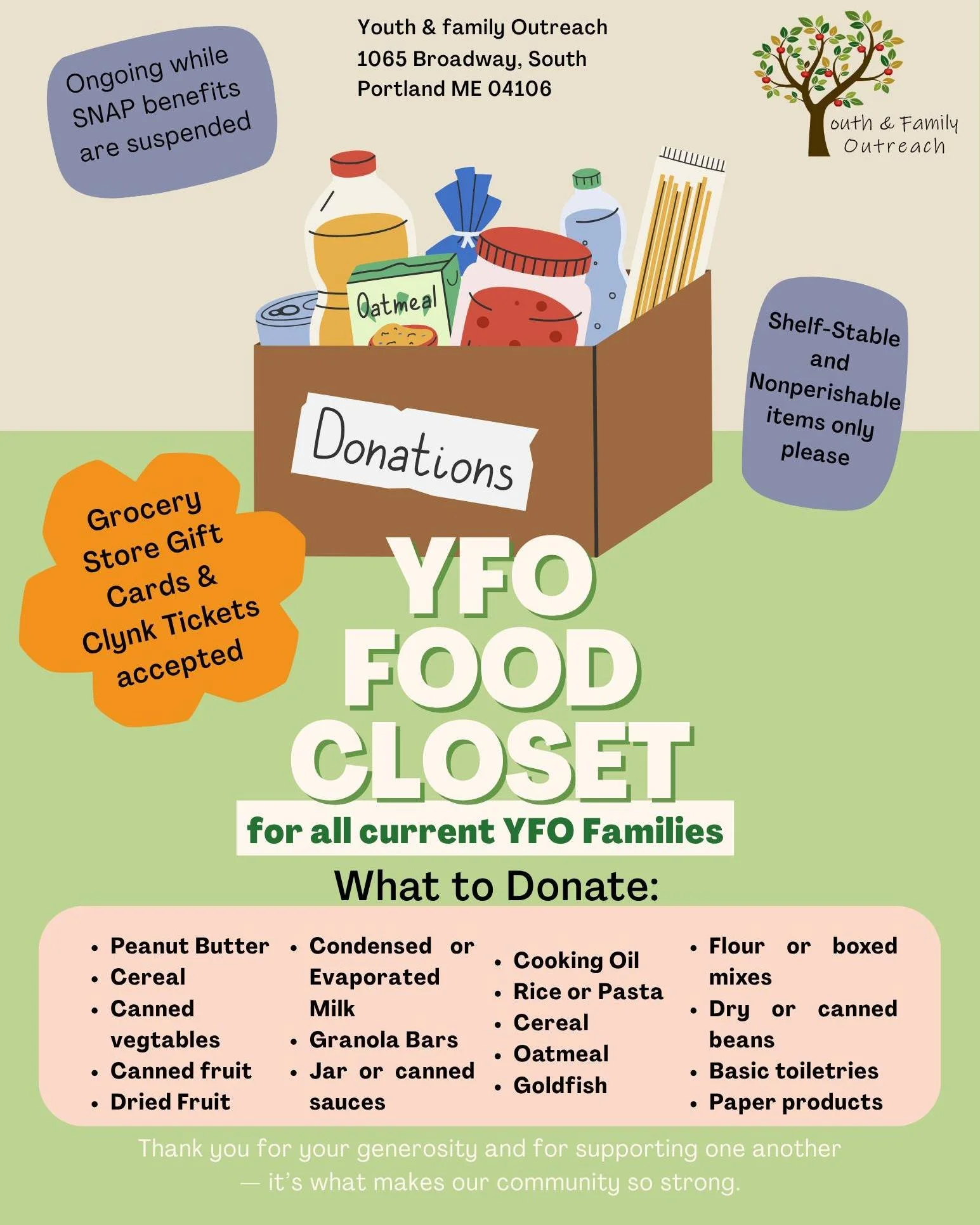 🍁 November is here and we are  trying to stock our food closet🍁

If you&rsquo;re able, please consider donating shelf-stable and nonperishable items &mdash; things like peanut butter, pasta, canned goods, oatmeal, cereal, or toiletries. 

✨Grocery 