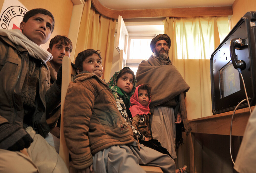  A small room where people talk with their detained relatives via video-teleconference at ICRC office in Kabul, 14 January 2008. The families of about 60 detainees at the largest US base in Afghanistan, at Bagram, had seen and spoken to their relativ