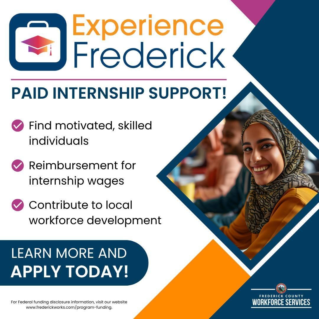 Calling All Businesses! 💼

Are you ready to be a part of the solution and bring fresh talent into your team? Our Experience Frederick Internship program offers financial support for hiring interns. Together, we can build a brighter future!

Learn mo