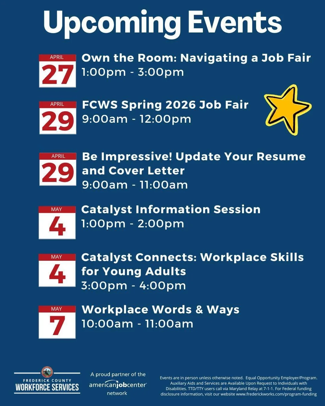 Are you looking to sharpen your skills, change careers, or navigate a recent layoff?

Whether you&rsquo;re preparing for your first job, reentering the workforce, exploring a new career path, or seeking support after a job loss&mdash;we&rsquo;re here
