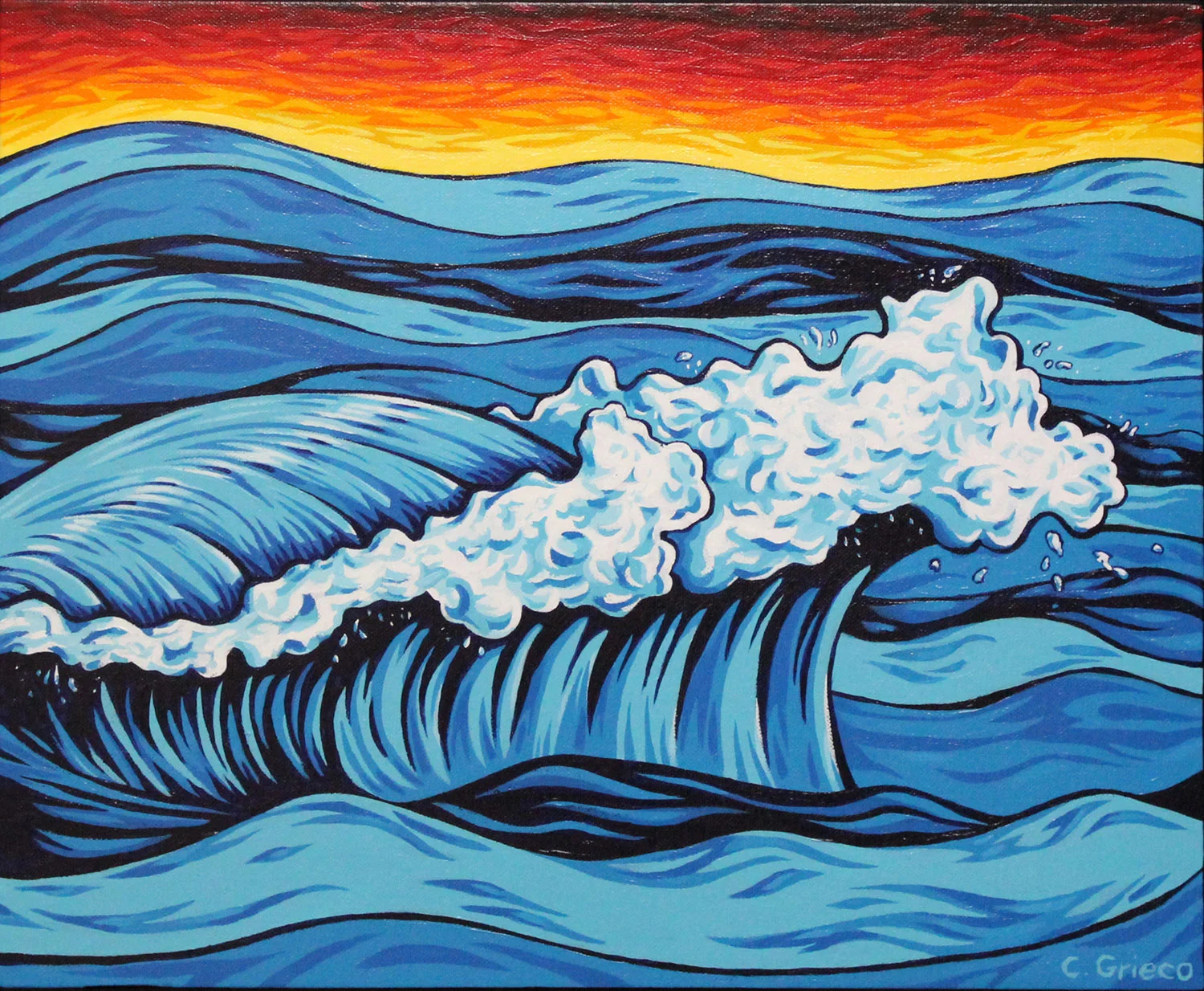 Large Blue Waves Red Sky