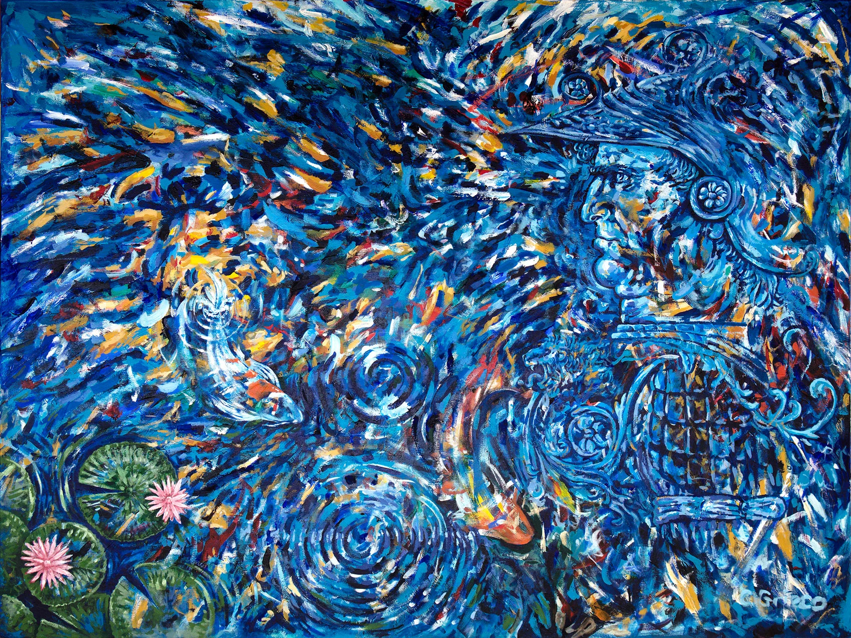 Coy Fish, Soldier, Large Scale Abstract Impressionism