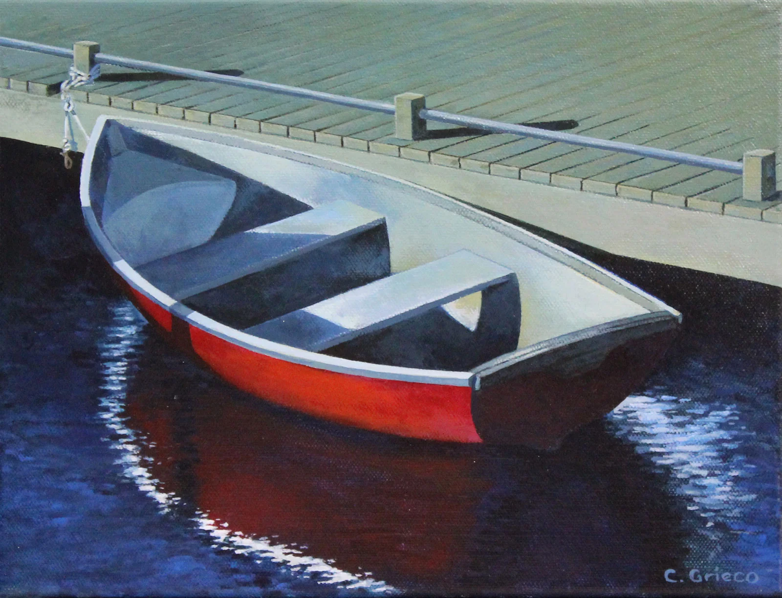 Red Boat Docked at York River Maine