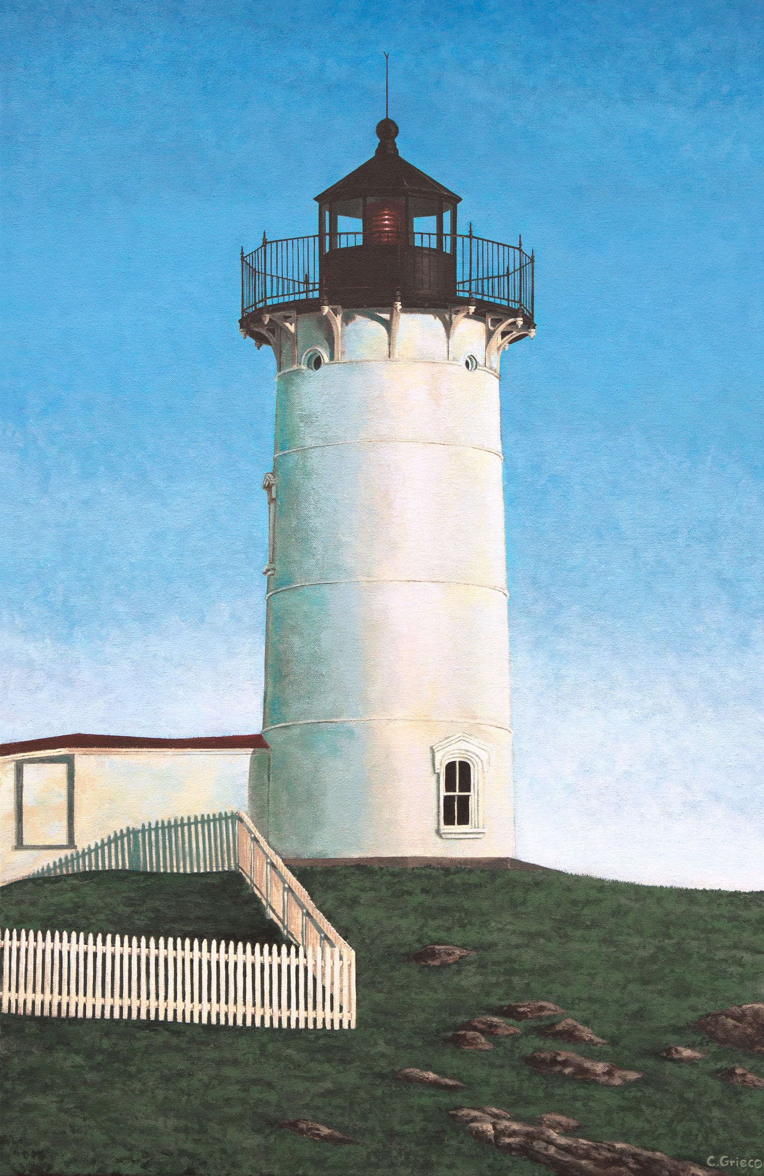 Nubble Lighthouse in Sunlight and Blue Sky