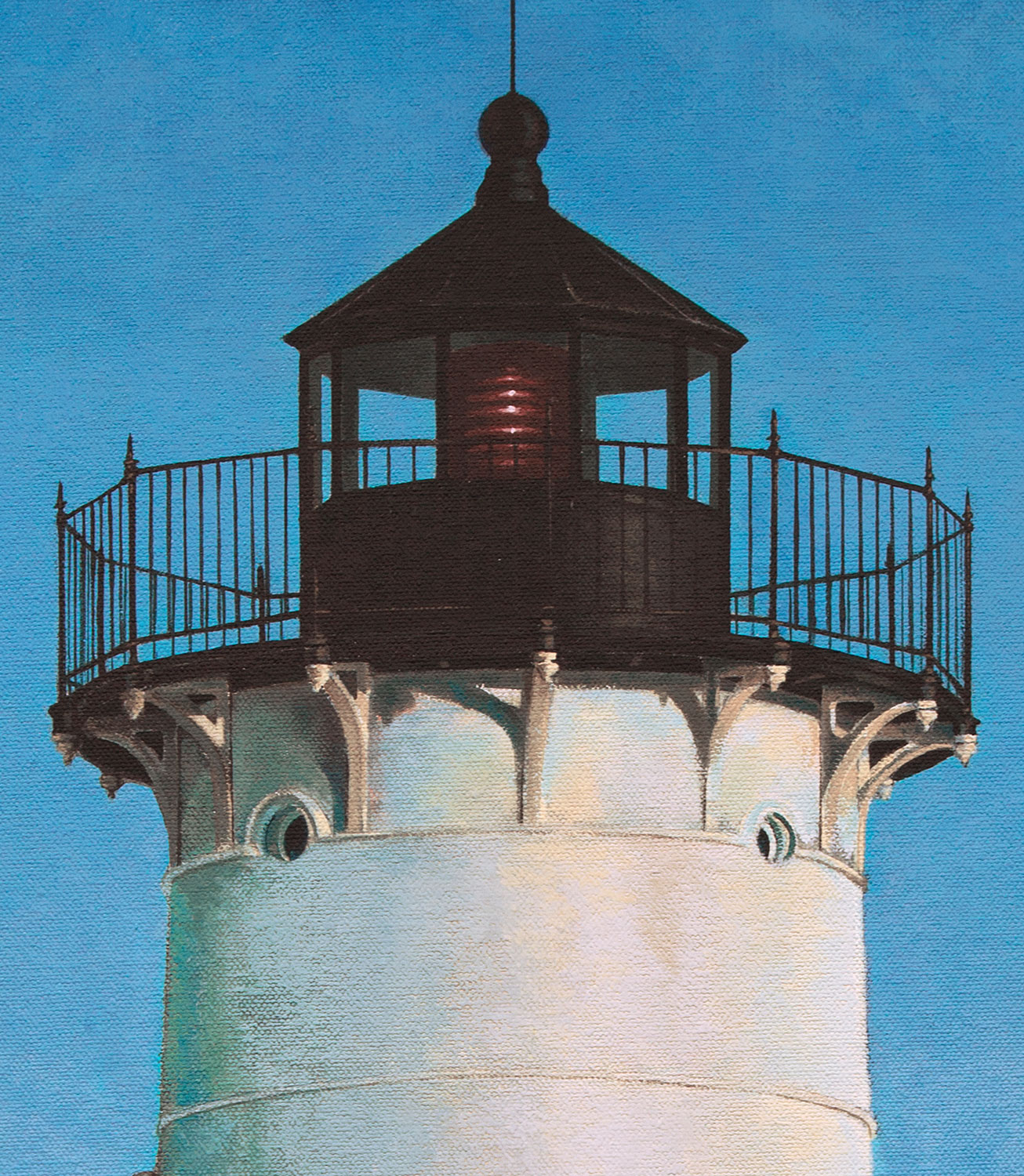 Nubble Lighthouse in Sunlight and Blue Sky Detail