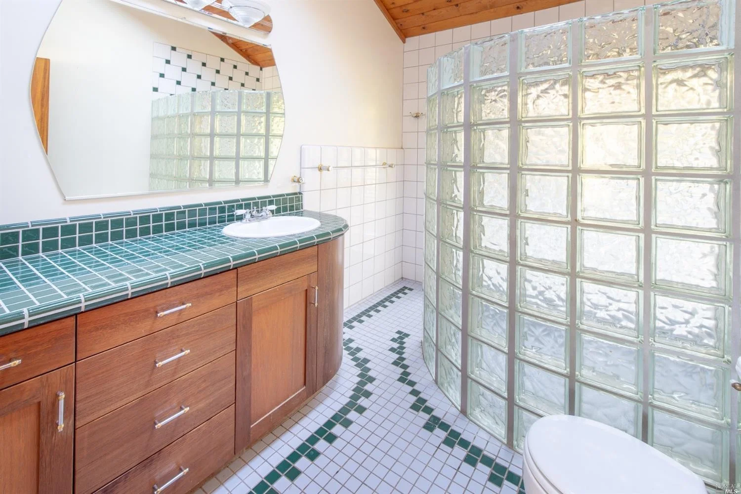 beautiful tile in a bathroom in the family home for sale, Philo, CA
