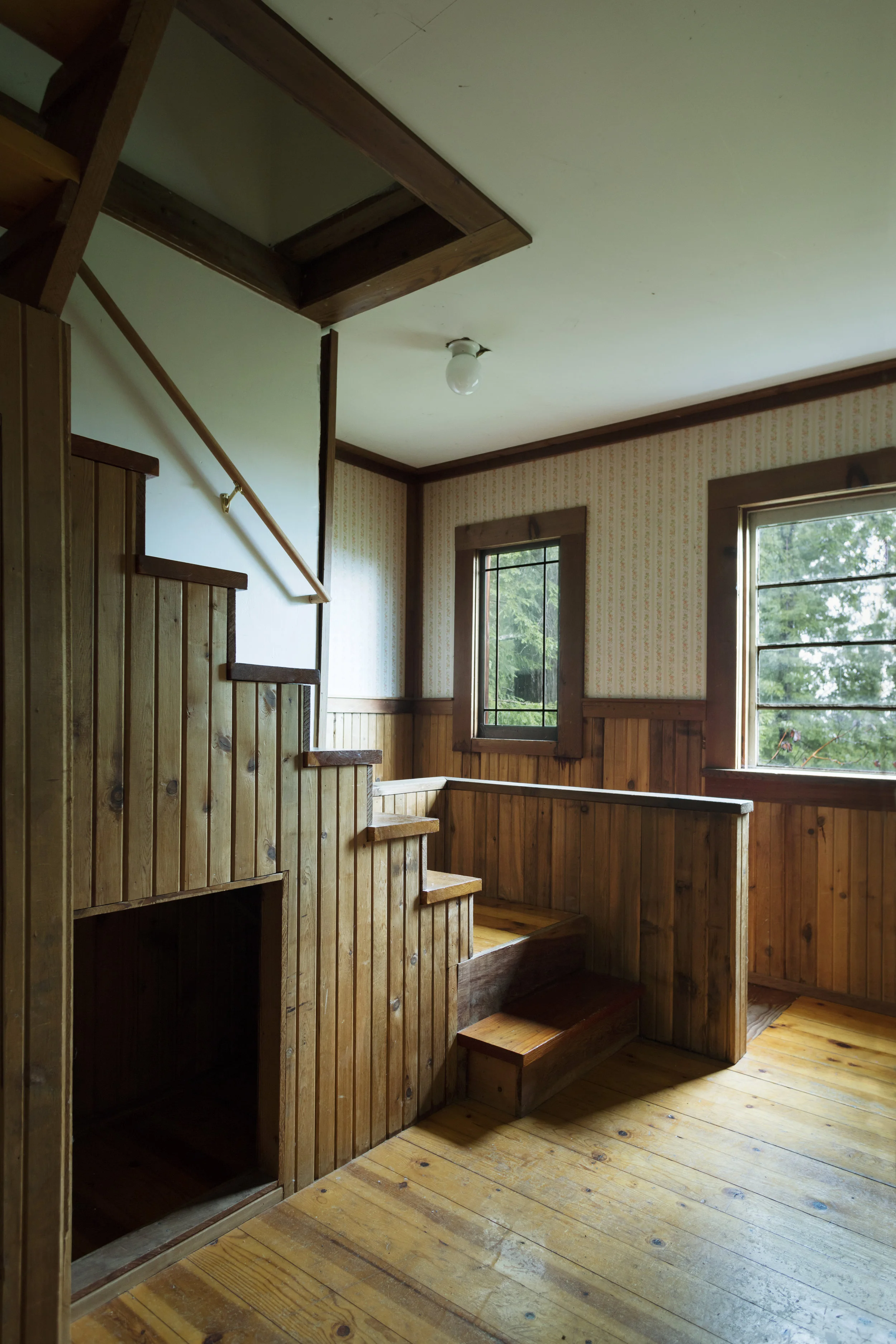 Top of stairs on second floor landing in a home for sale in Philo, CA