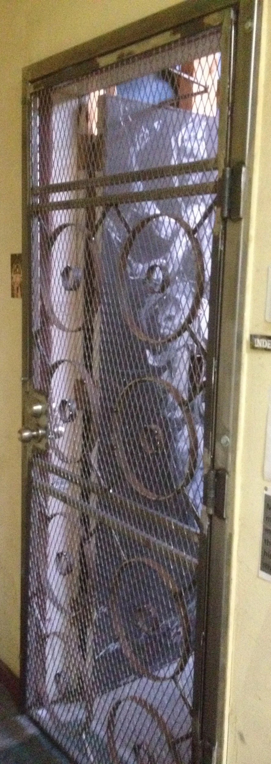 Musician’s Workshop Door This security door is designed to look like a stack of amplifiers on a stage. The design allows for this guitar-maker’s workshop to have ventilation, while keeping valuables locked up safely.