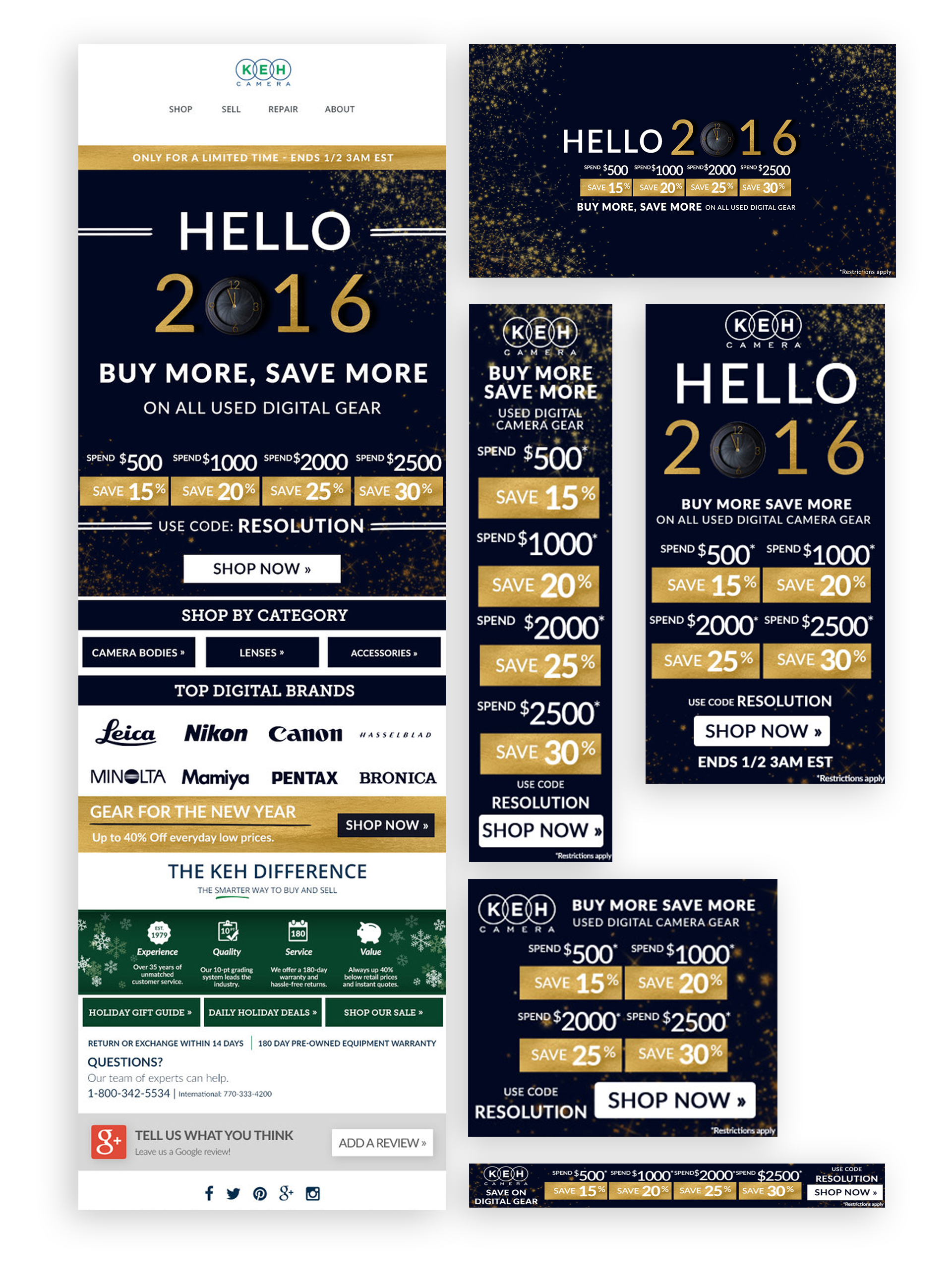 KEH Camera birthday campaign emails with gift and discount offers
