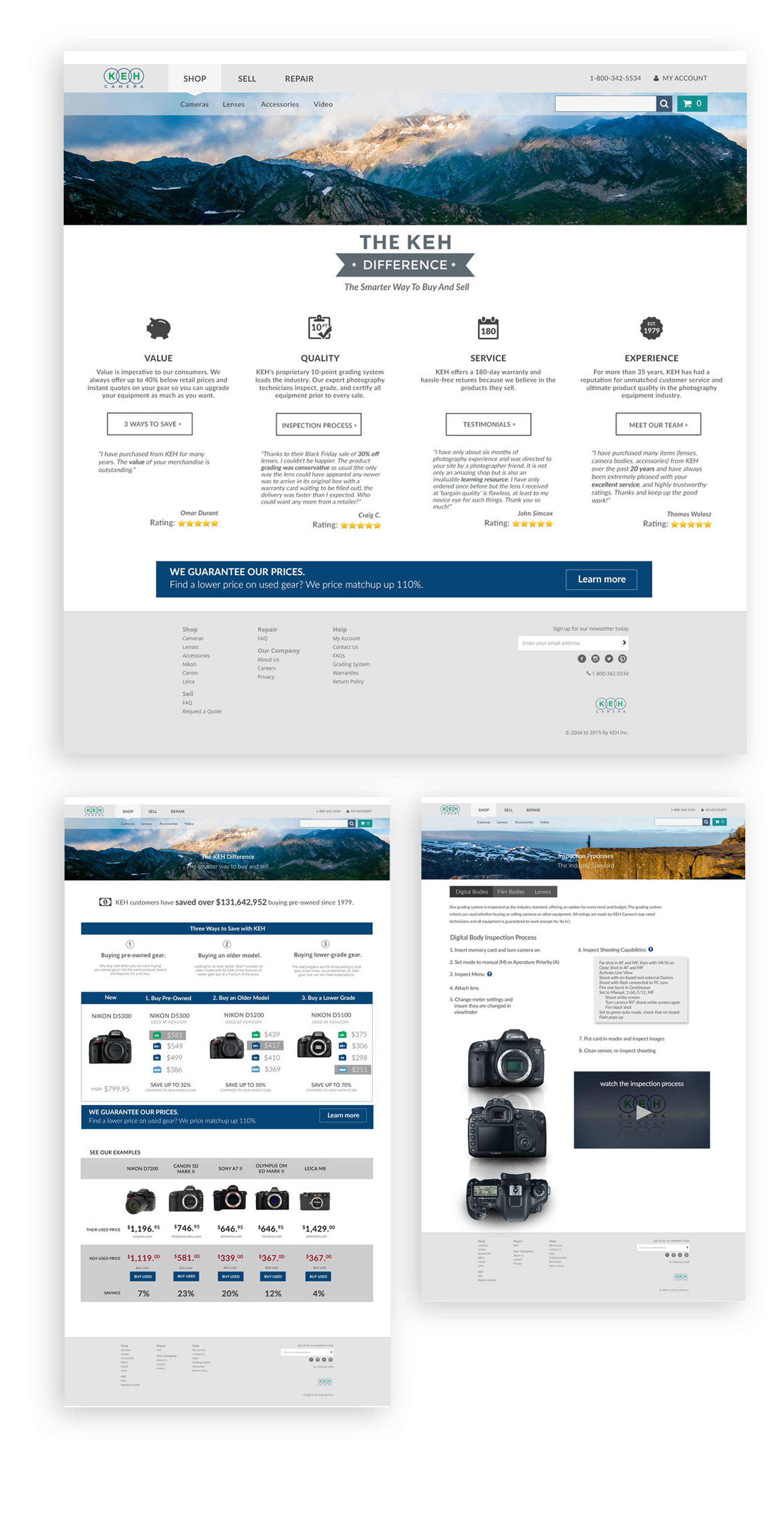 KEH Camera ecommerce redesign screens for buying and selling used camera equipment
