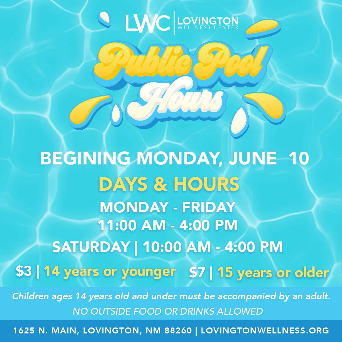 Open Pool Hours — Lovington Wellness Center