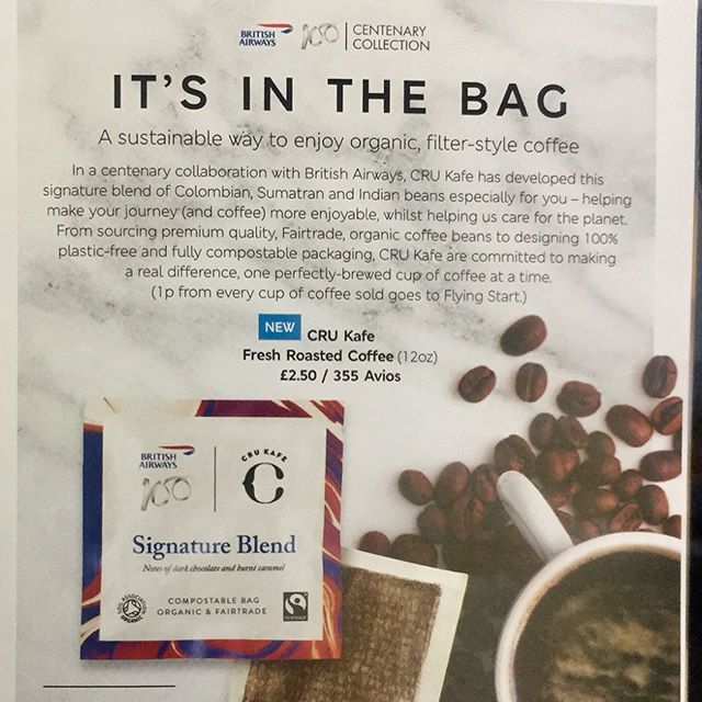 SO proud of the team @crukafe for securing this amazing opportunity with BA ☕️✈️ Cru coffee bags on all short haul BA flights 👊 .
.
.
#coffeebags #coffee #sustainability #crumoments #coffeeholic #coffee_time #compostable #create #coffeelovers #londo