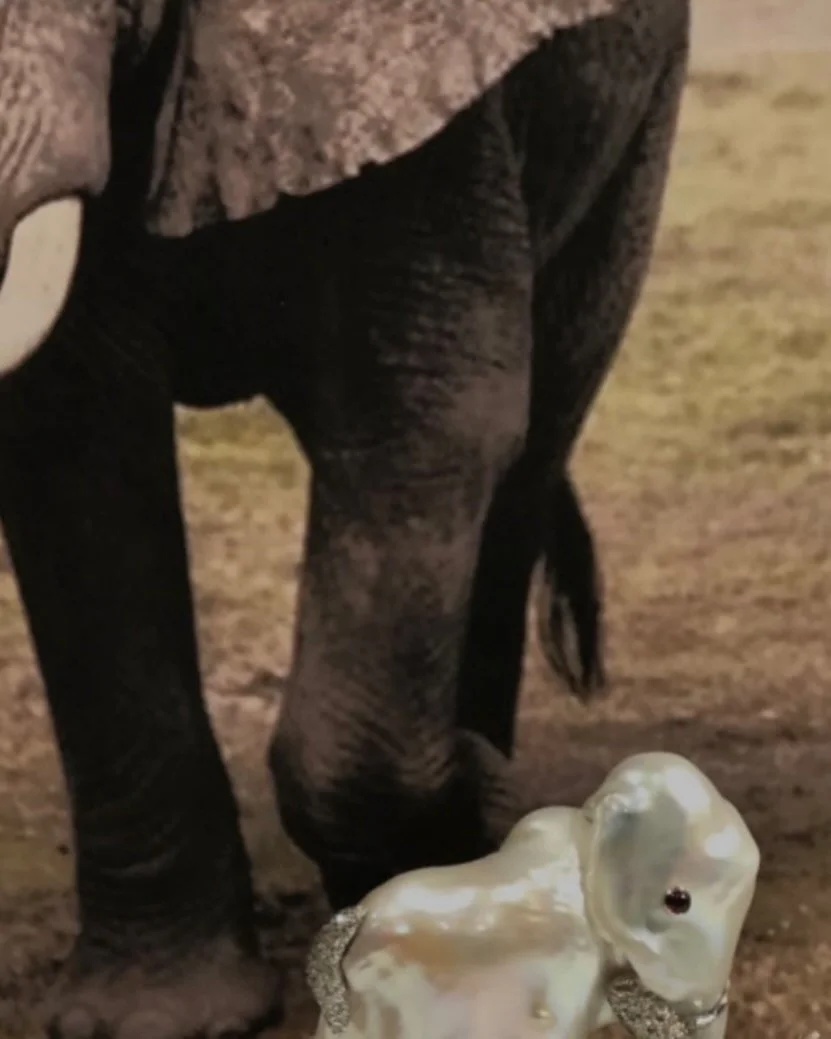 So what does one do when one finds a Baroque Pearl which reminds one of an Elephant❓Make an Homage to Babar &amp; Celeste - King &amp; Queen of the Elephants - with some Emerald grass thrown in, of course❗️This CW pin is now happily ensconced on New 