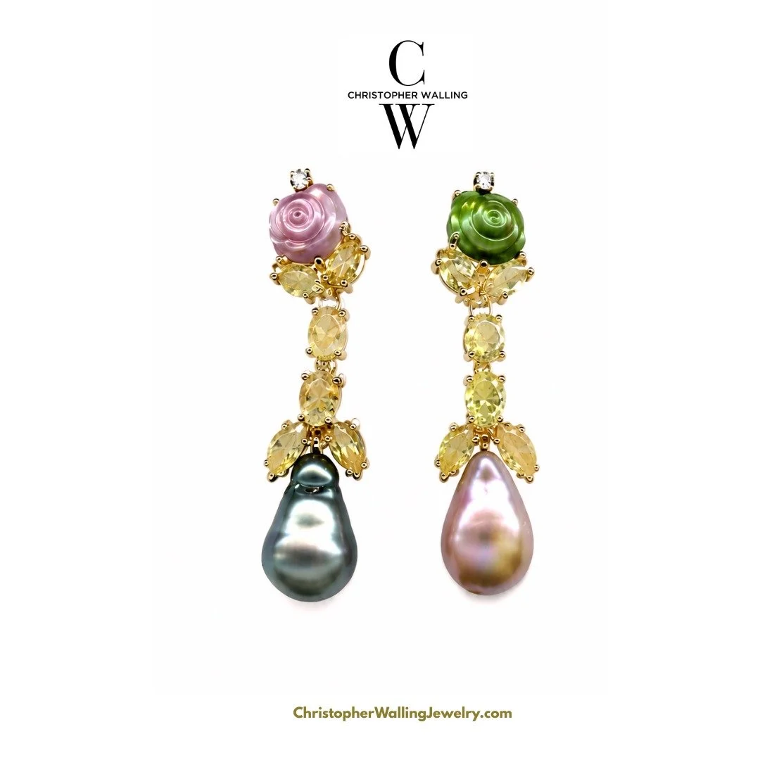 So....keeping with the tradition of my more personal posts than other jeweler's...I laid out the gems which comprise these earrings in a flash. And, they looked good! Then, I said to myself that I surely needed to think up other variations, just to c