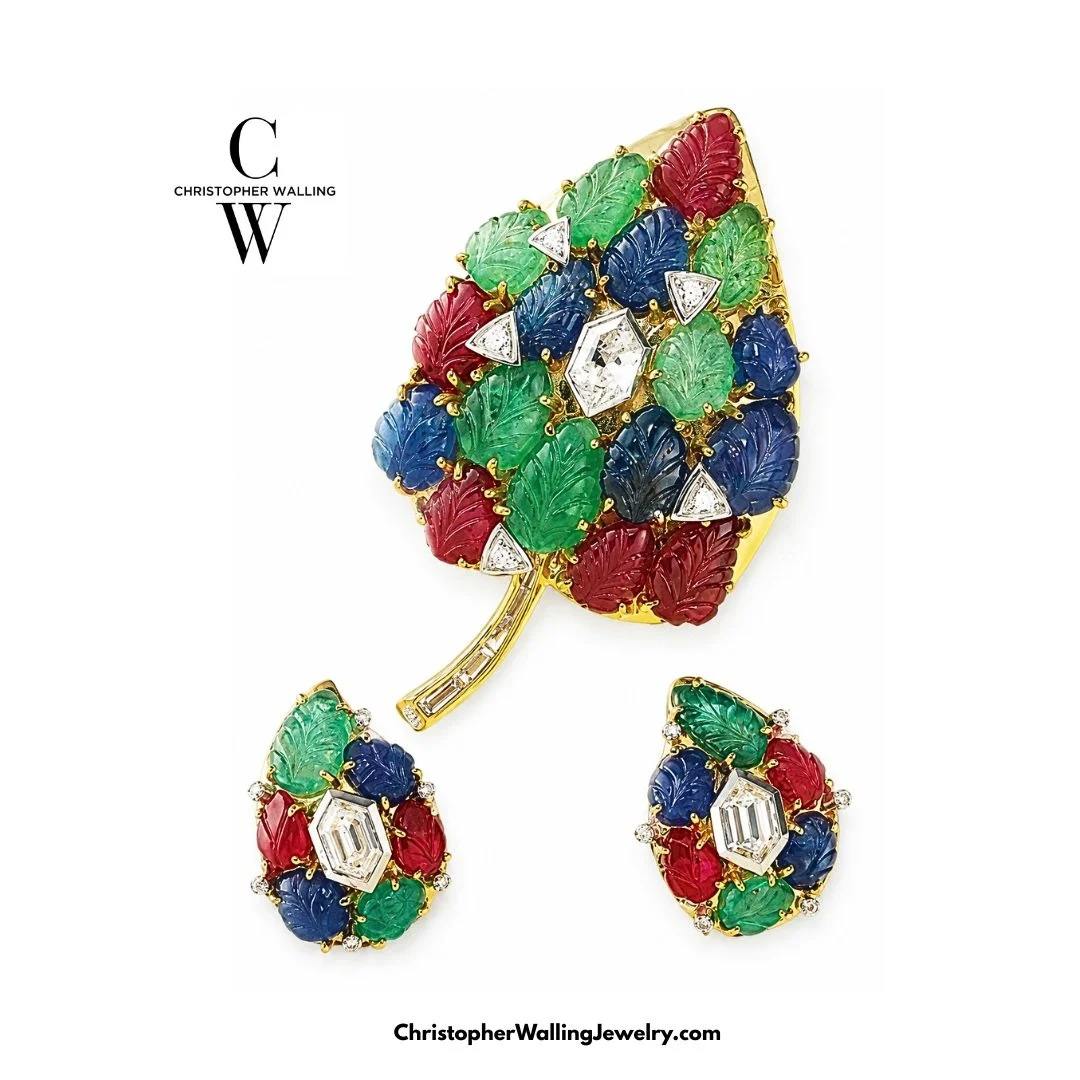 Having always loved Cartier's Tutte Frutte aesthetic of the 1920s &amp; '30s and having found wonderful carved Emerald, Ruby and Sapphires leaves during my two trips to India to design my versions of such...I LEAPT to include these three, unusual and