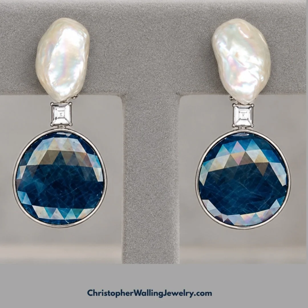 Summer is over and "The Season" is upon us! Sapphires are the Birthstone of September. Why not start the fun off with this pair of show-stopping Sapphire Earrings!
 
Sapphires: 117.2 cts.
Diamonds: 0.69 cts. F. VS.
Chinese Freshwater Pearls
