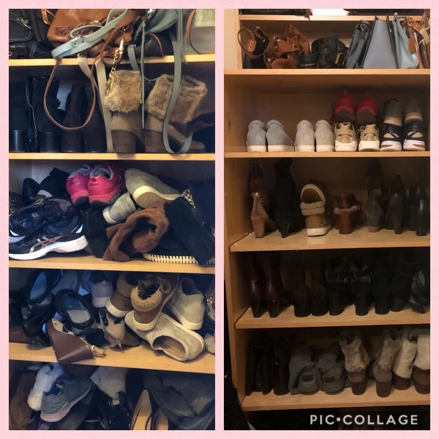 Shoe shelves, before and after (Copy)