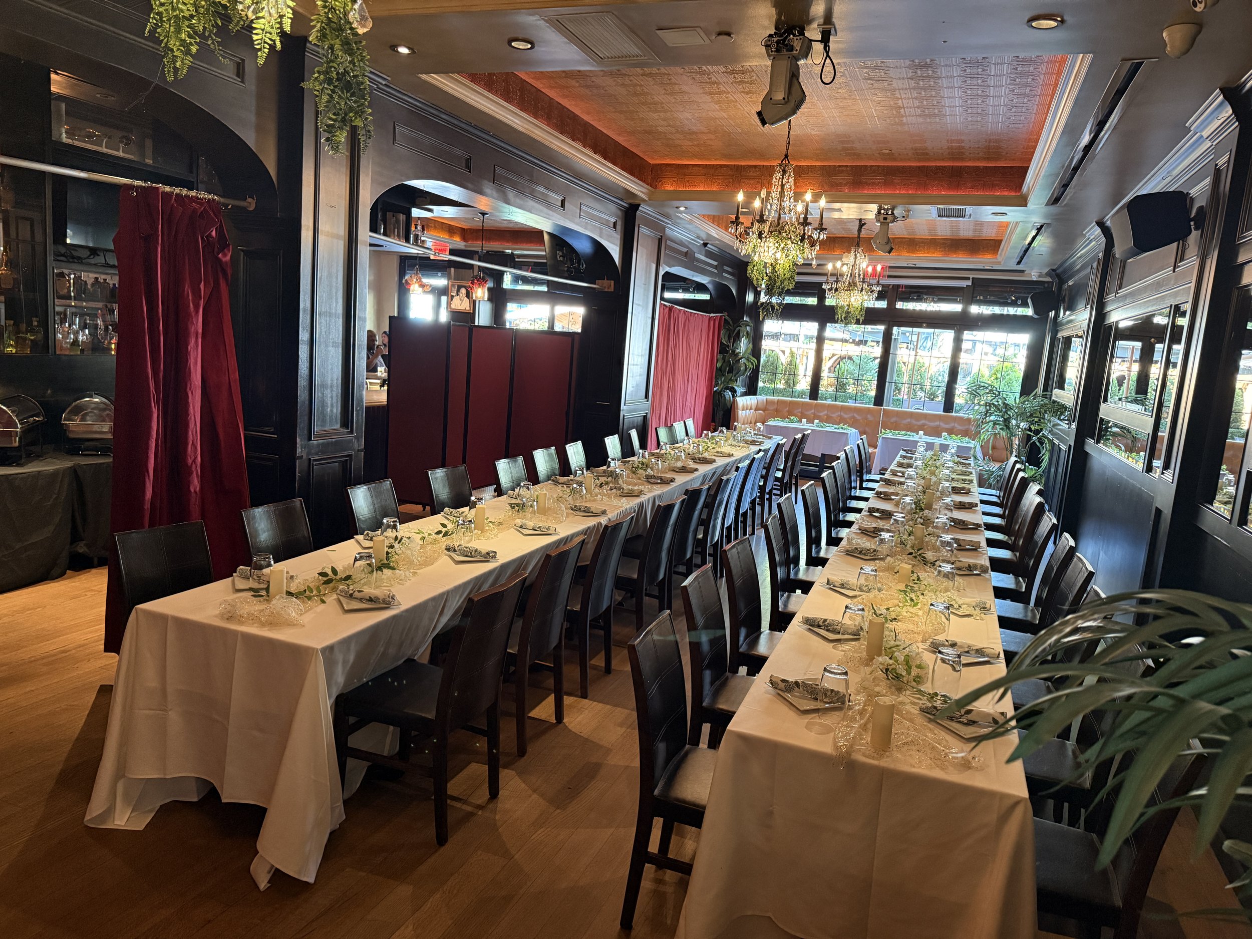 A long table set for a private party