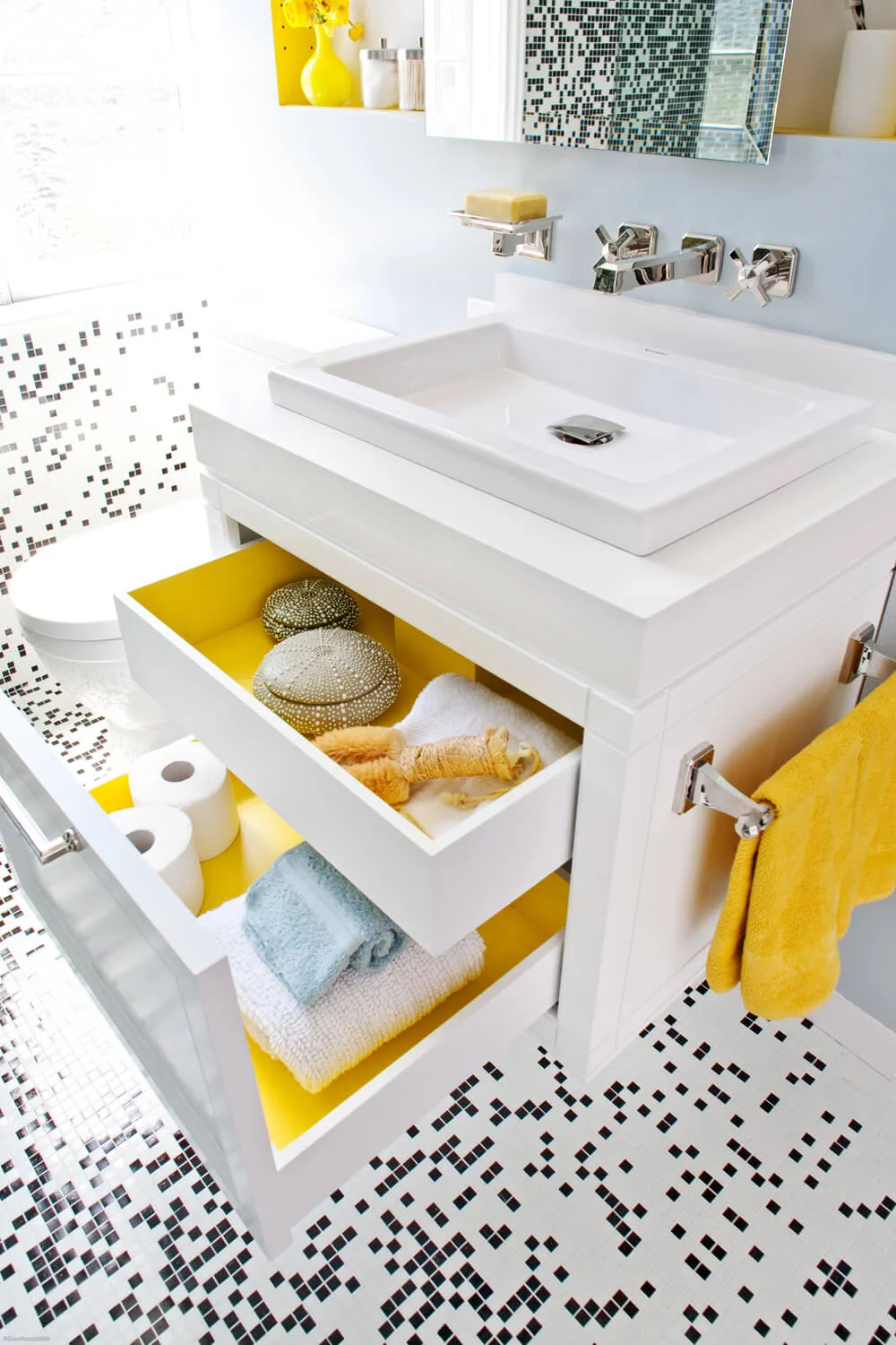 Bathroom Black White Yellow Modern Jennifer Gustafson SF Bay Designer