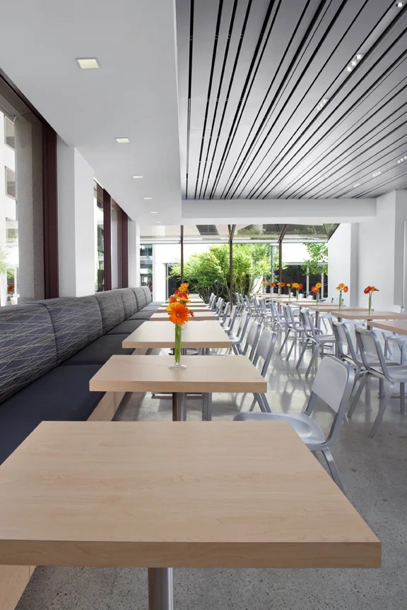 Corporate Cafeteria White Modern Jennifer Gustafson SF Bay Designer