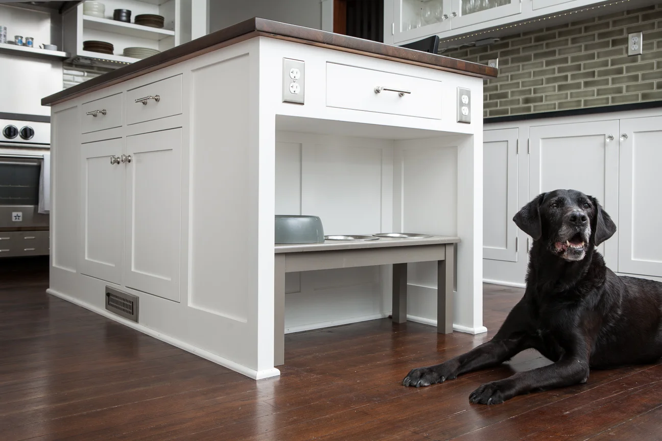 Kitchen Island Recess for the Dog's Food & Water