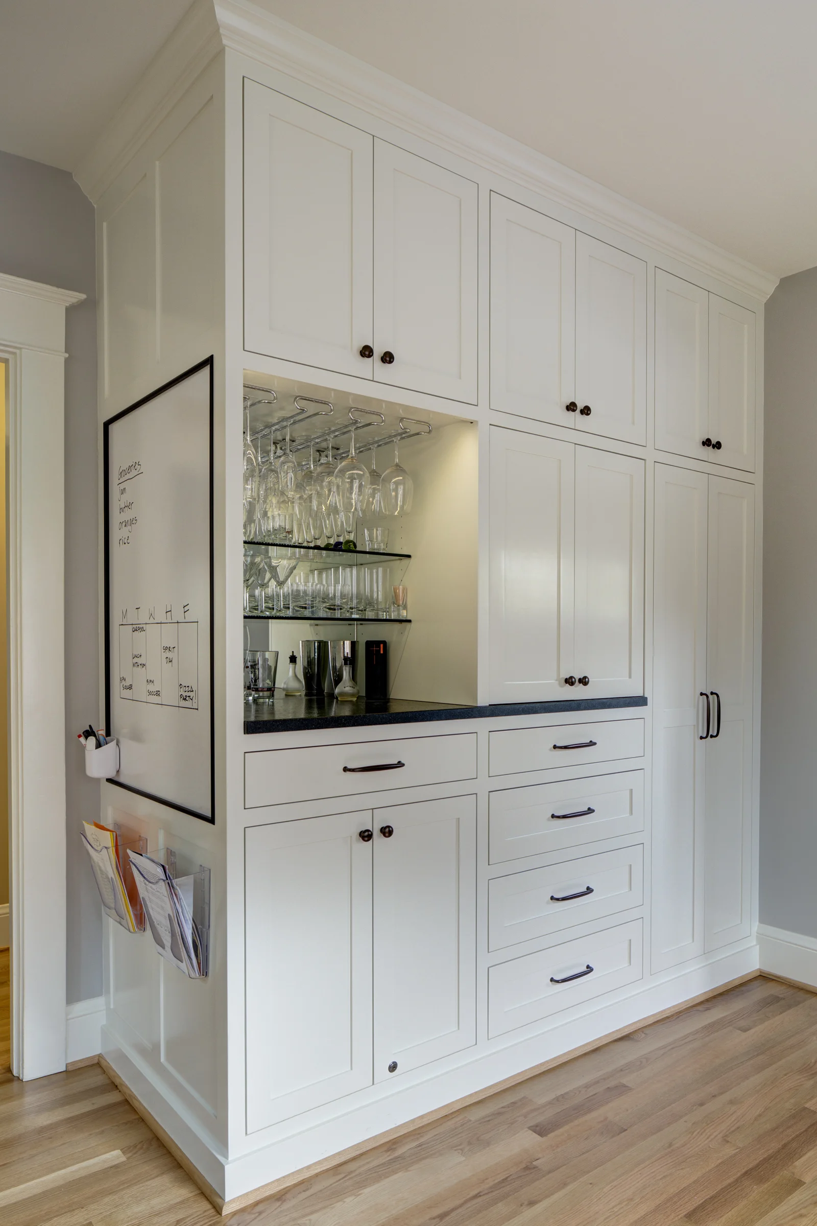 Custom Built-In for Home Organization and Liquor Cabinet