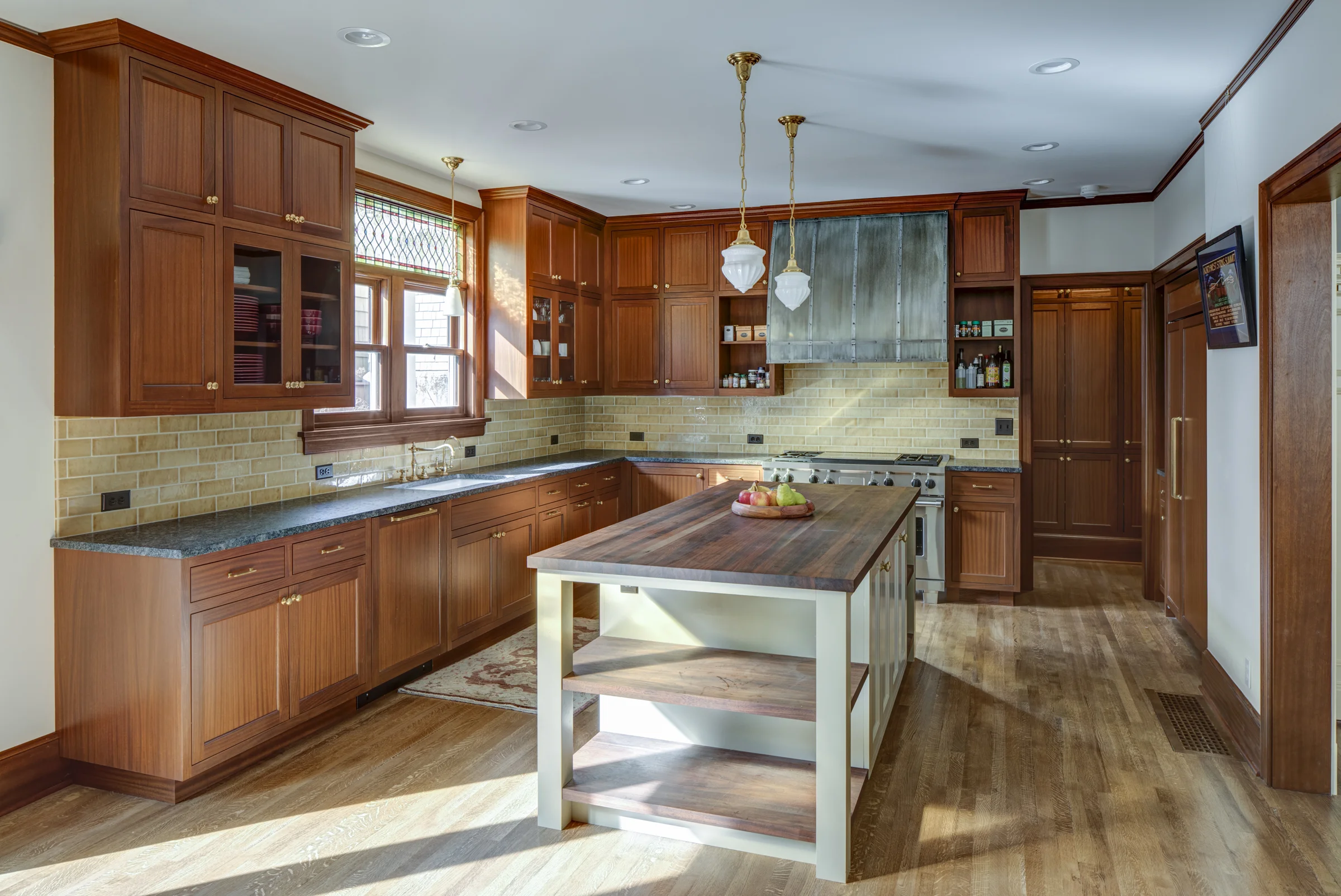 Luxurious Finishes in Kitchen Include Mahogany Cabinets