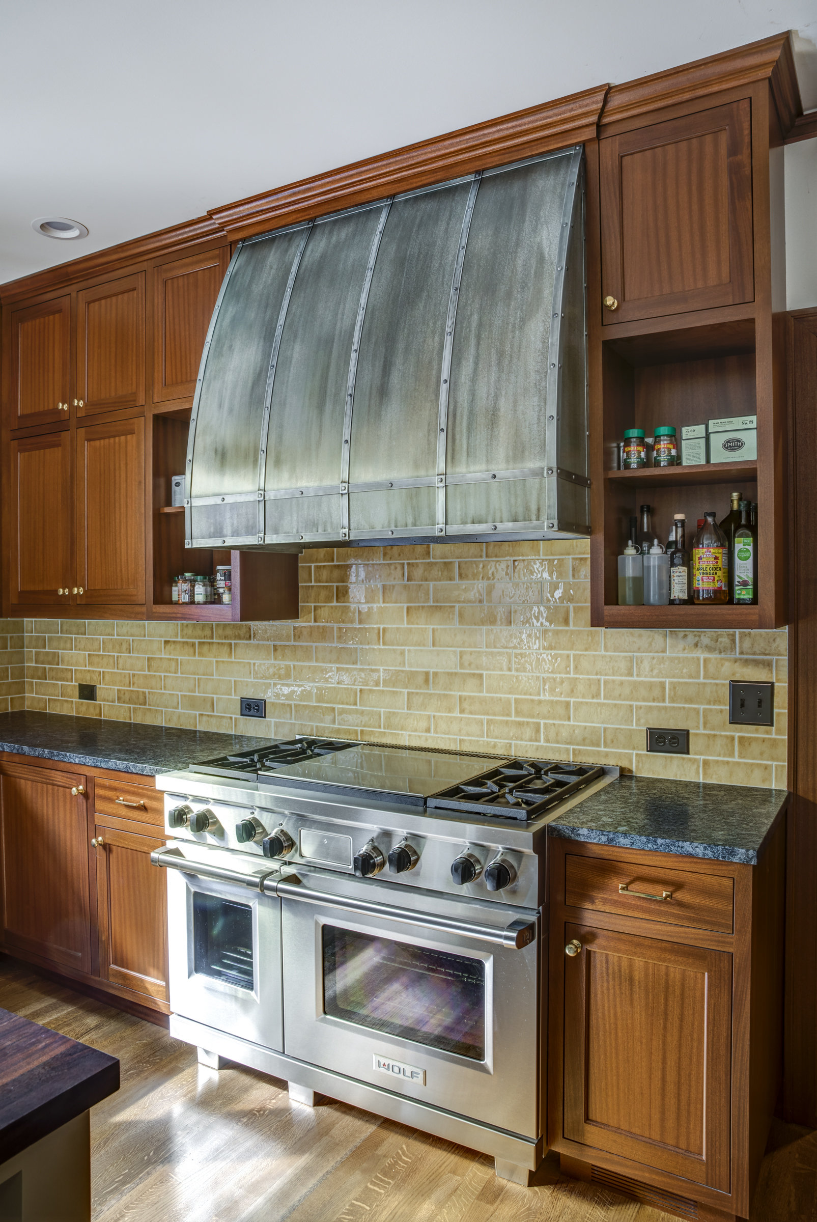 Range Hood in Weathered Zinc Adds Industrial Look