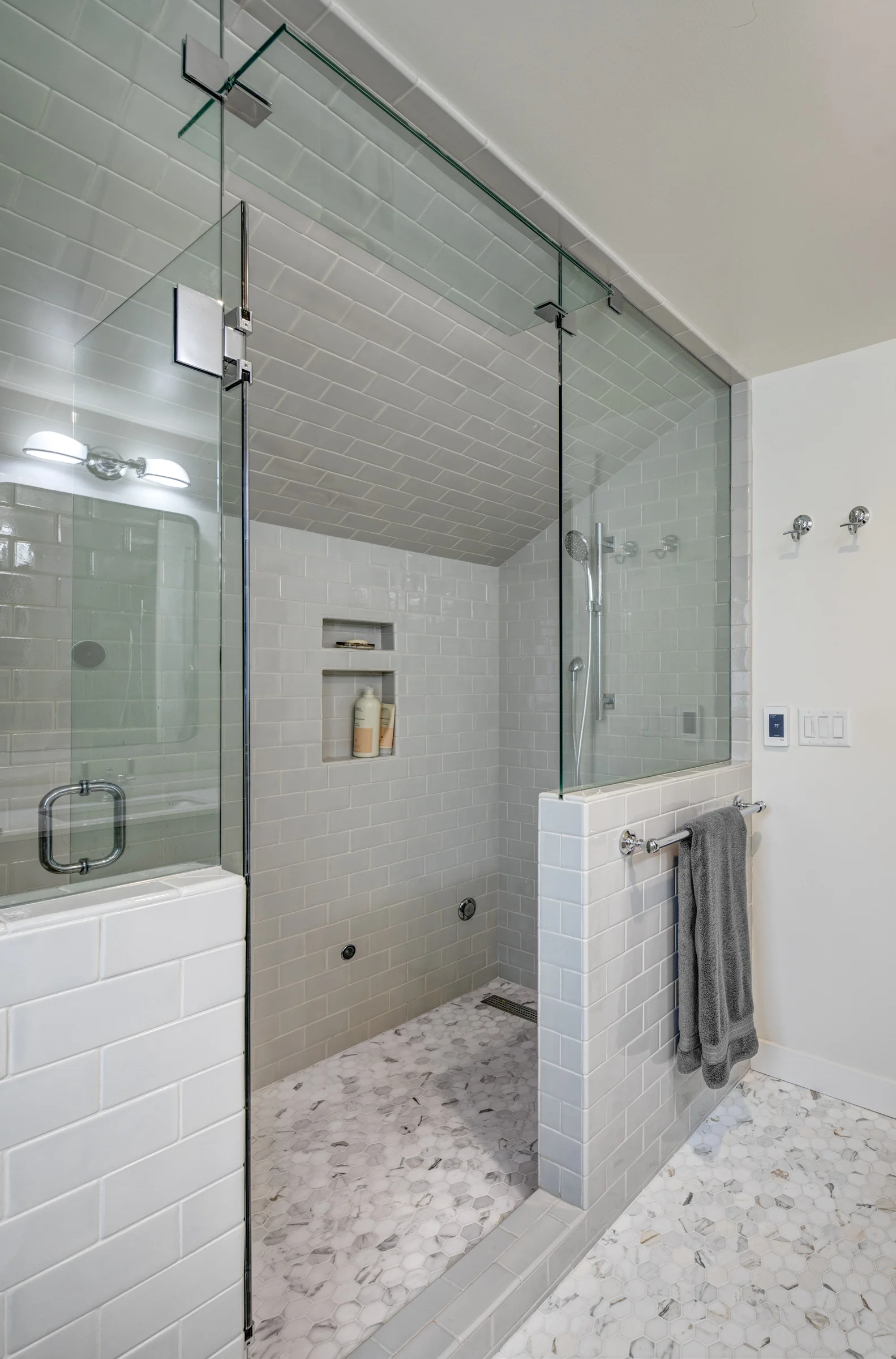 Steam Shower Tucked Under Existing Roof