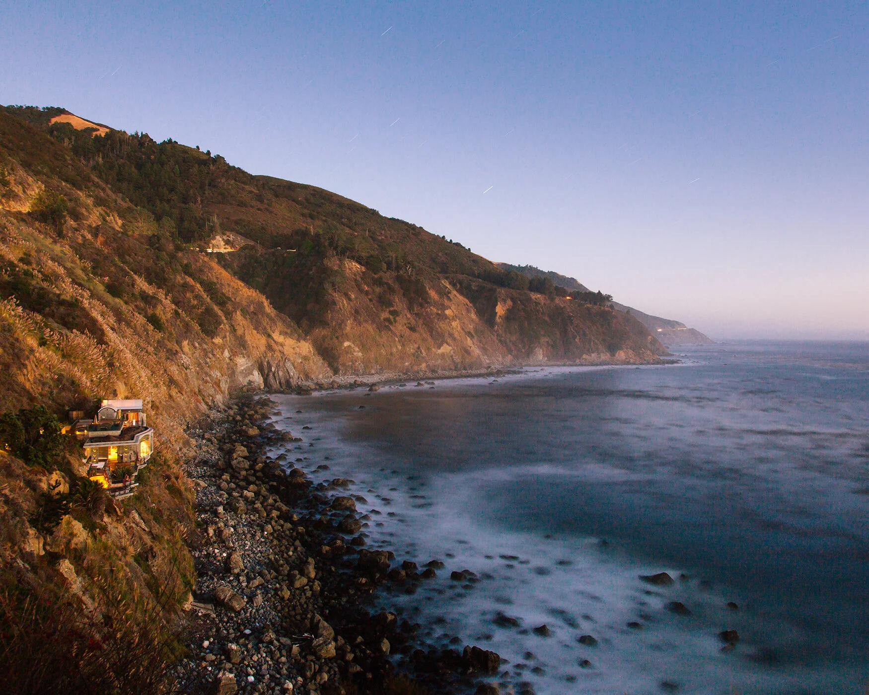 Hot springs at Esalen at night.