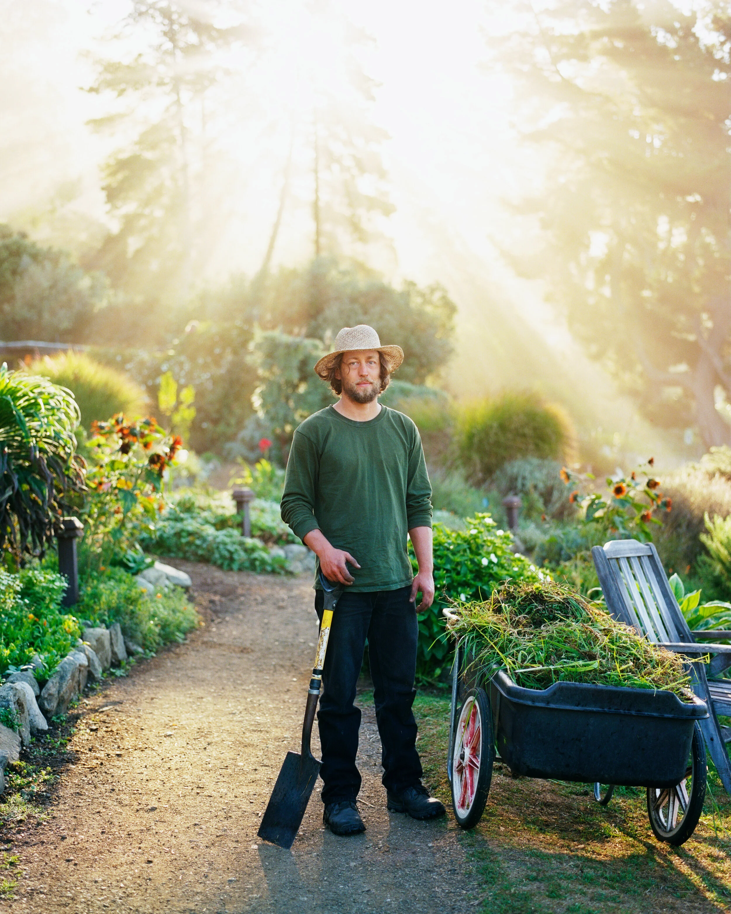 Organic farming student at sunrise at Esalen