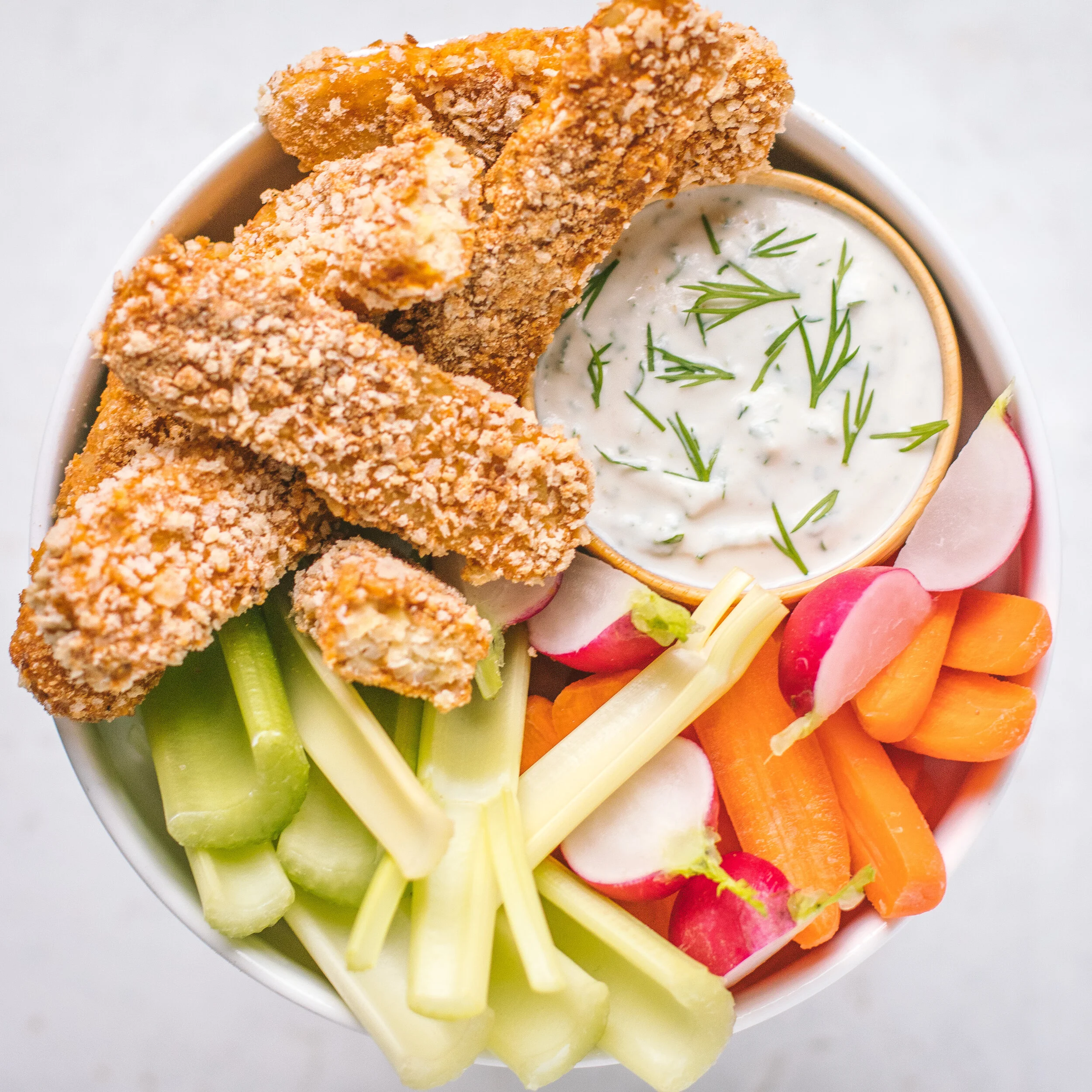 Buffalo Tempeh Wings with Oil Free Vegan Ranch Dressing