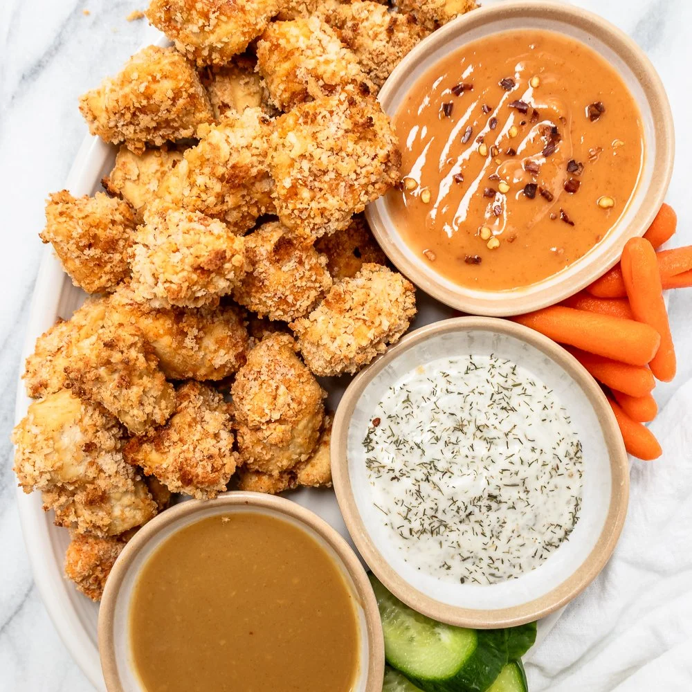 Crispy Air Fryer Tofu Nuggets (Vegan) + 3 Easy Dips 