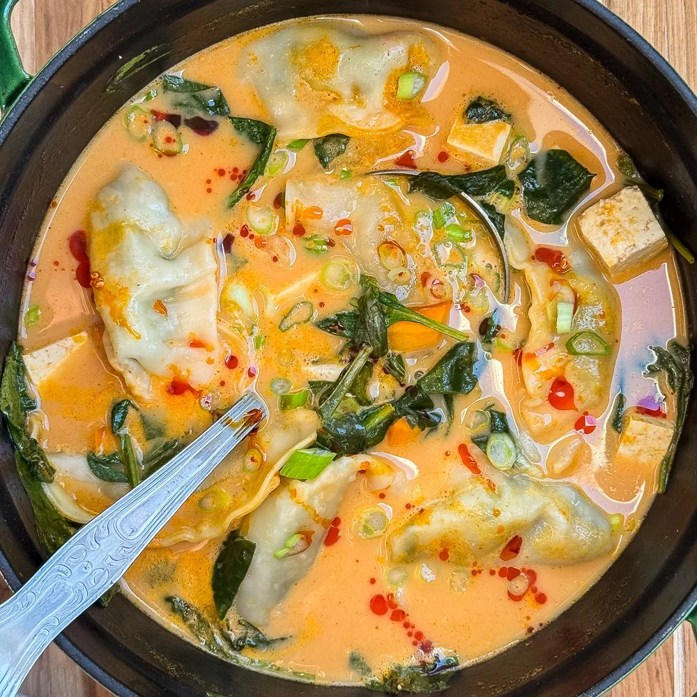 Easy One Pot Viral Dumpling Soup (vegan, high protein)
