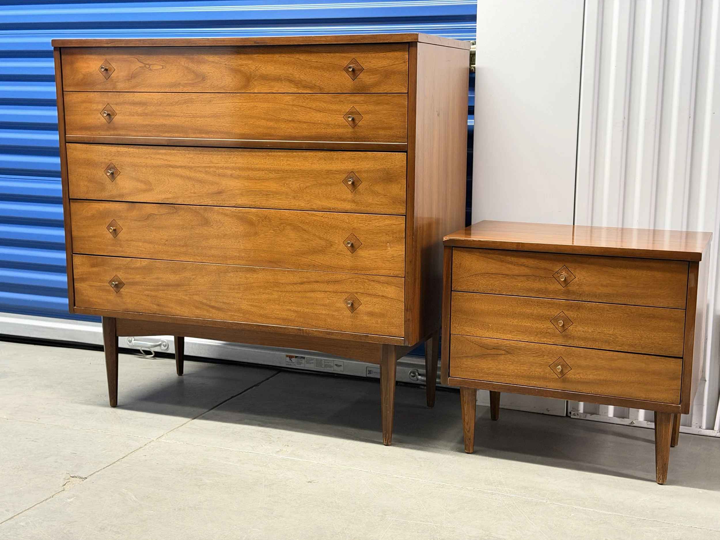 60's MCM Matching Tall Dresser and NIghstand