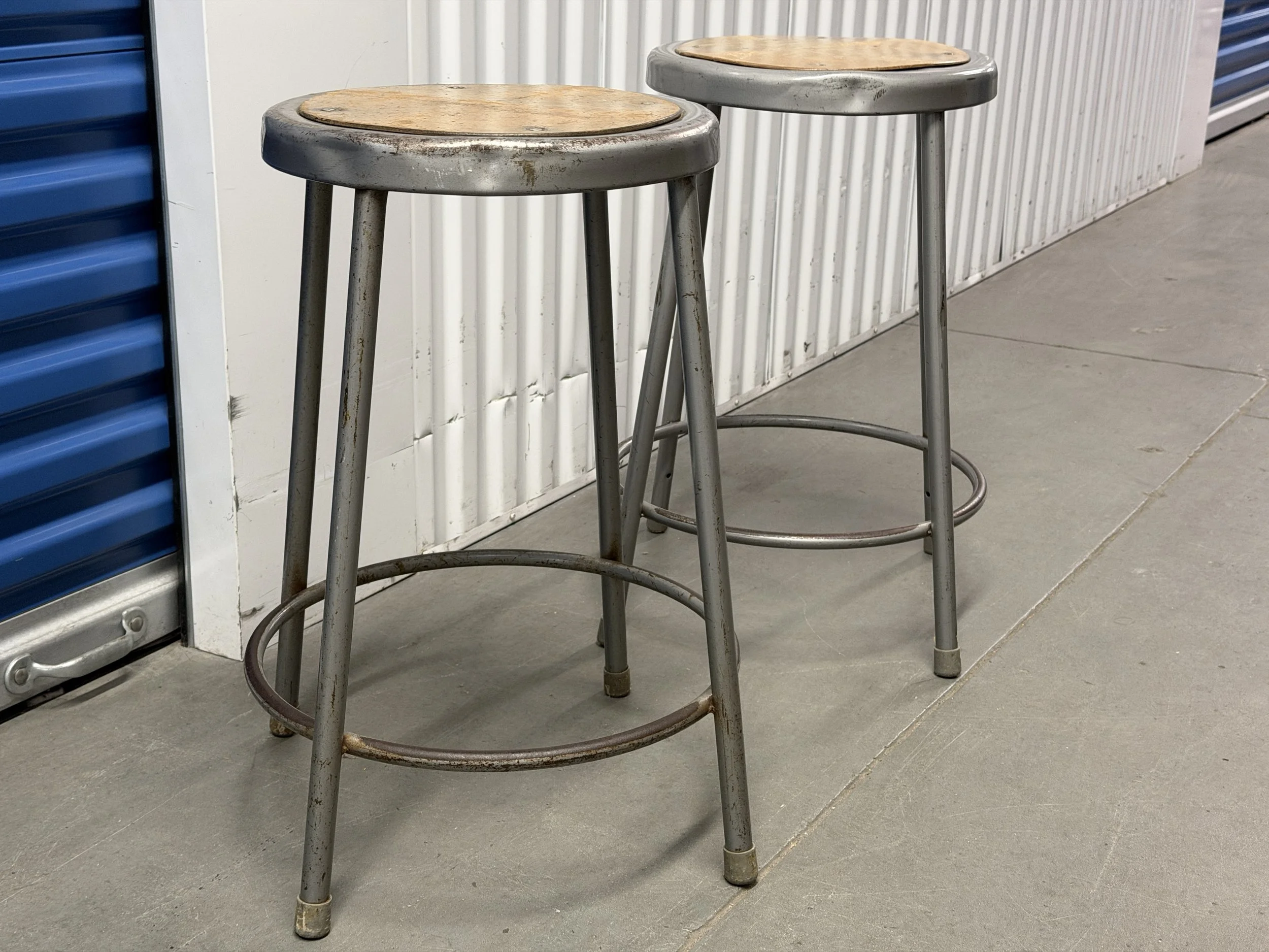 Pair of Vintage Steel School Stools