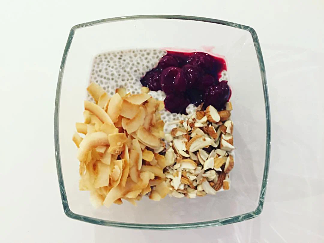 Chia Seed Breakfast Bowl with Almonds & Sour Cherry Compote