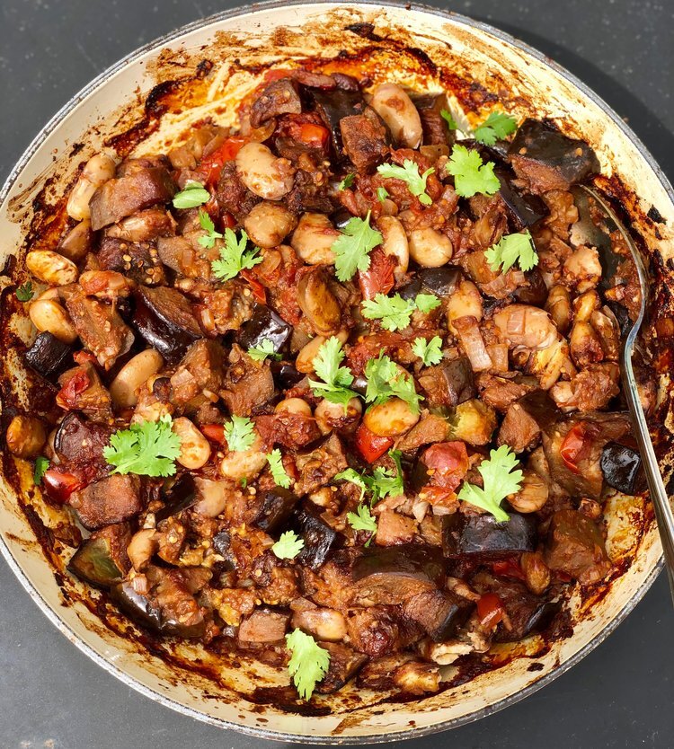 Sticky Aubergine & Butter Bean Stew