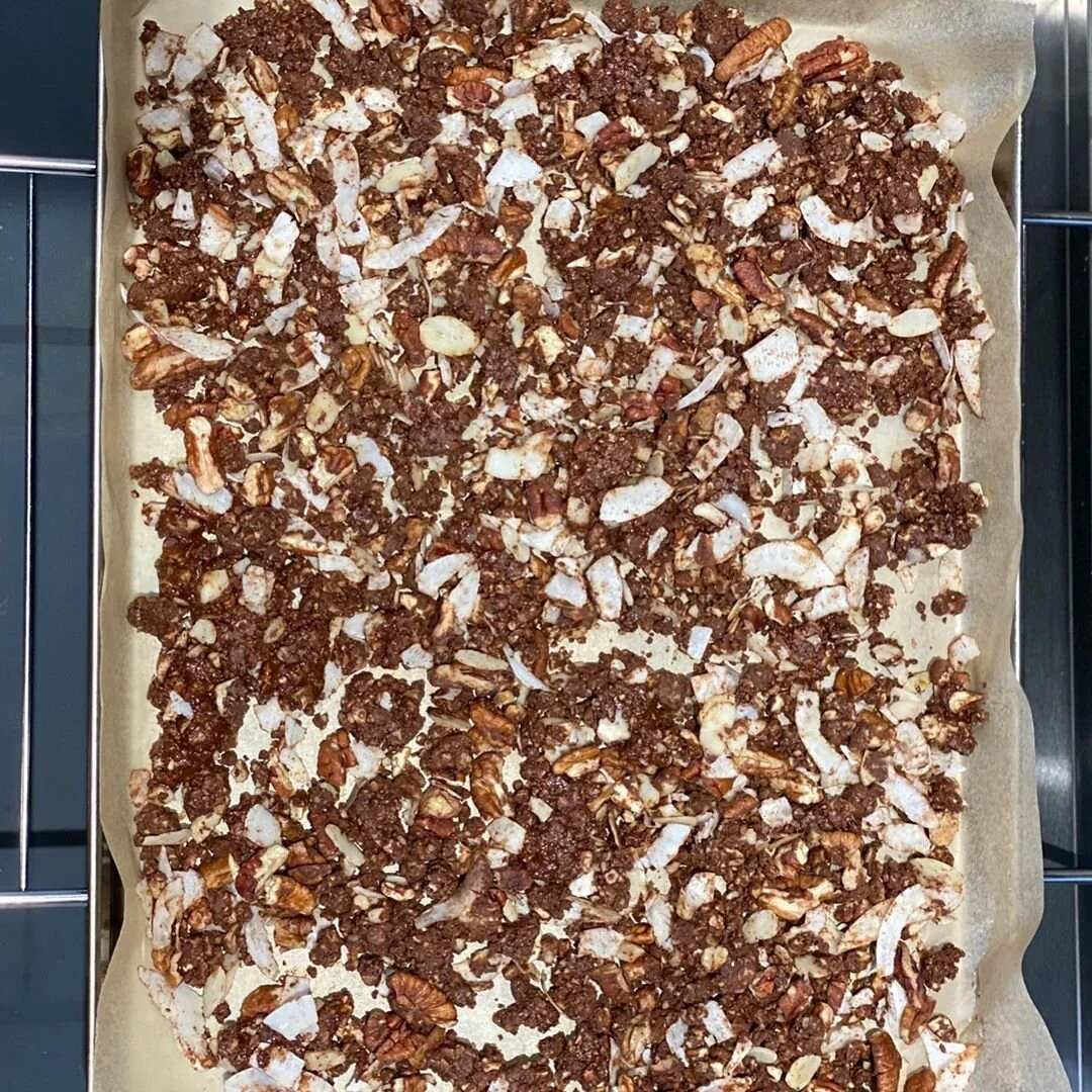 Roasting dark chocolate paleo granola