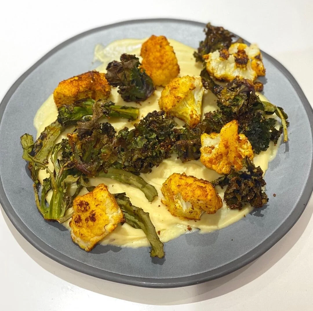 Roasted Cruciferous Vegetables with Yellow Split Peas