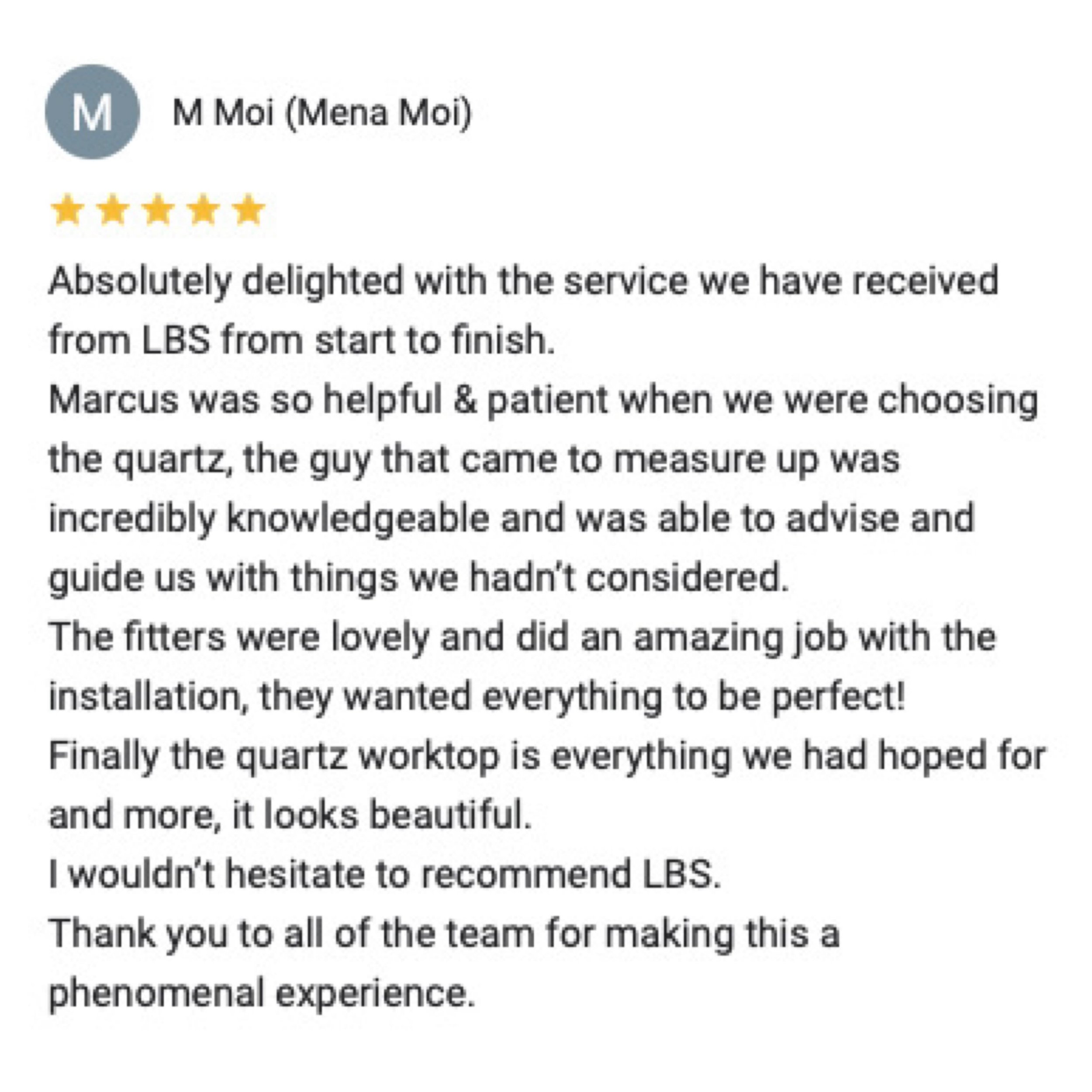 Thank you Mena for your fabulous ⭐️⭐️⭐️⭐️⭐️ Review! Wishing you lots of happiness in your gorgeous new kitchen🤩

Quartz, Granite, Marble &amp; Ceramic Worktops &amp; Surfaces professionally fabricated by @lbsstone since 2000.
.
.
.
.
#google #design