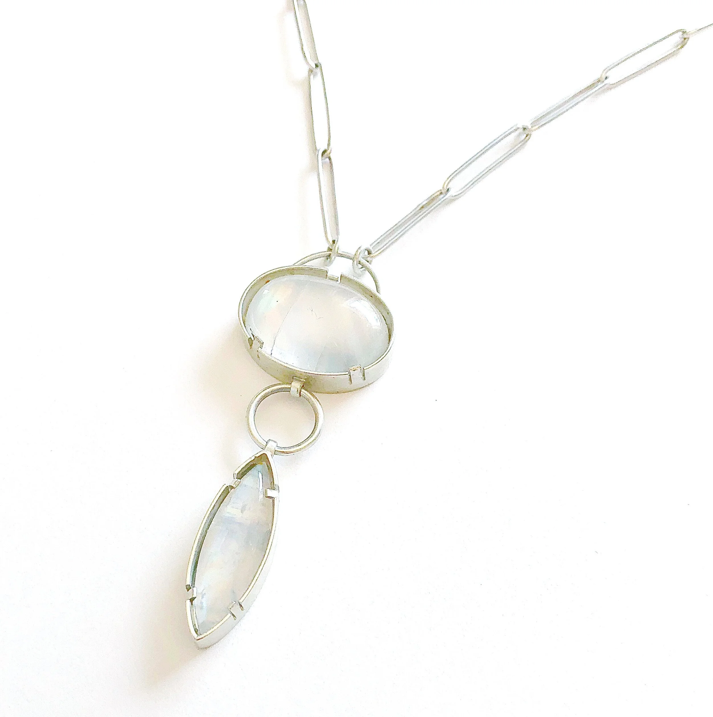 Rainbow Moonstone Marquis Drop Necklace