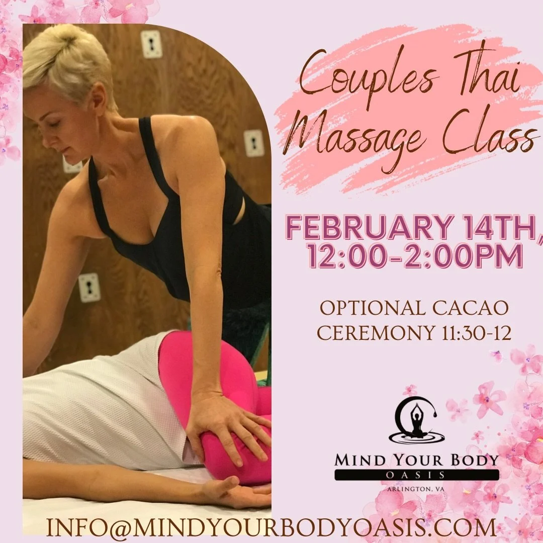 Want something fun and sweet to do on Valentine&rsquo;s Day?  Join us for a couples Thai yoga touch class!  No experience necessary but just a desire to connect!  Singles welcome!  We can pair you with another person so you can learn the magic of Tha