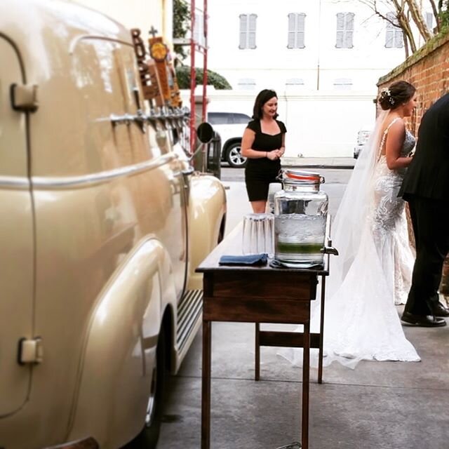 We&rsquo;ll be waiting...💒 The bride&rsquo;s choice of champagne is flowing from a custom tap inscribed with names &amp; wedding date from @nolacuttingboards  Bring on the celebration! 🥂
.
.
.
#neworleanswedding #nolabride #destinationwedding #mobi