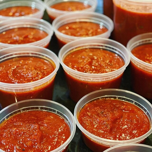 Stocking up the freezer with our favorite, homemade marinara sauce 🍅