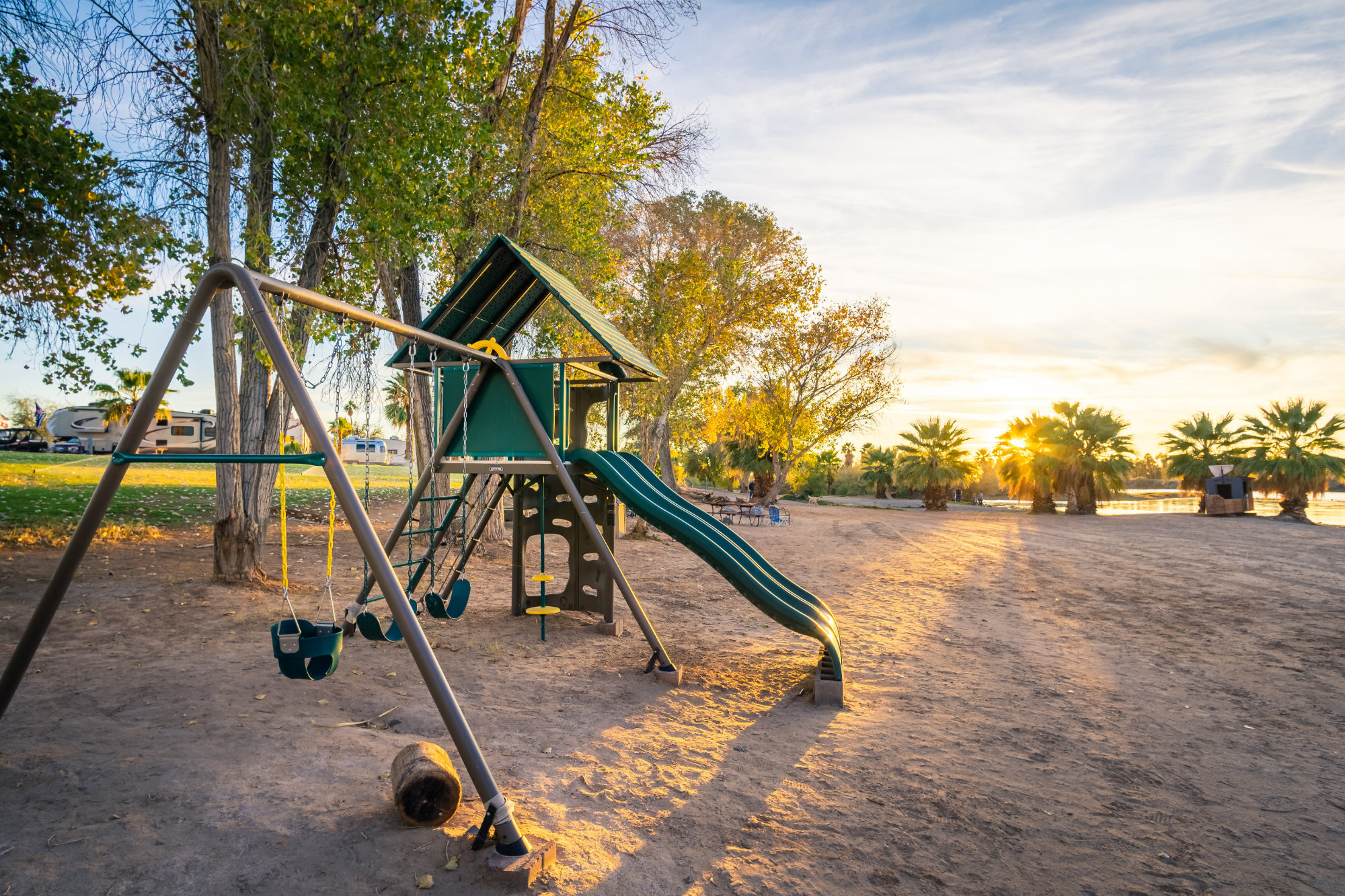 The playground is on the beach