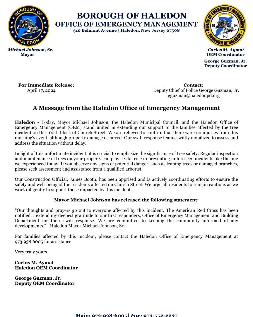 *A Message from the #Haledon Office of Emergency Management*